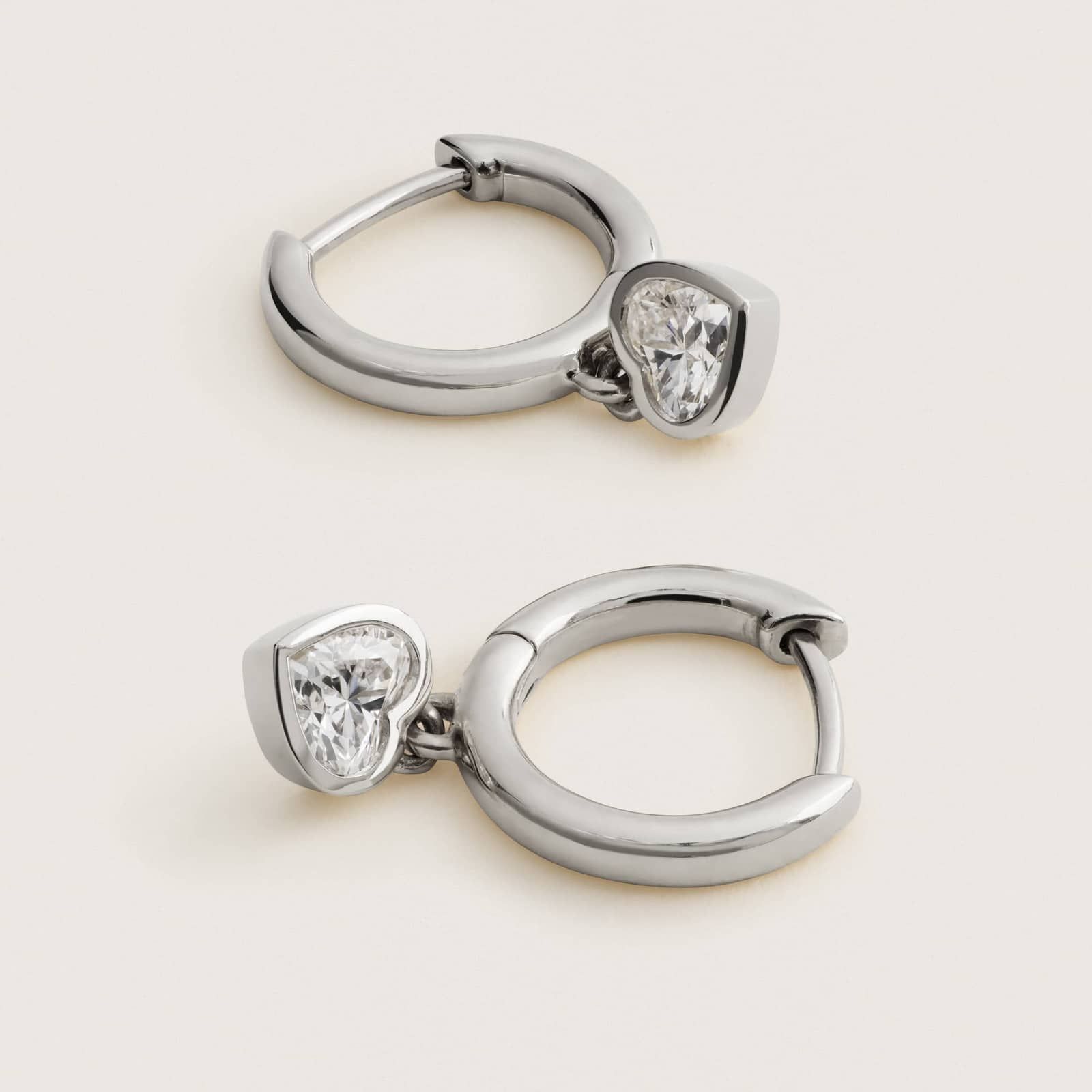 Heart Lab-Grown Diamond Bezel Drop Huggie Earrings in 14K White Gold 2