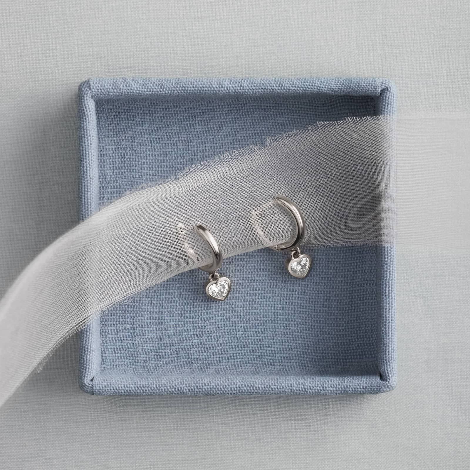 Heart Lab-Grown Diamond Bezel Drop Huggie Earrings in 14K White Gold 4