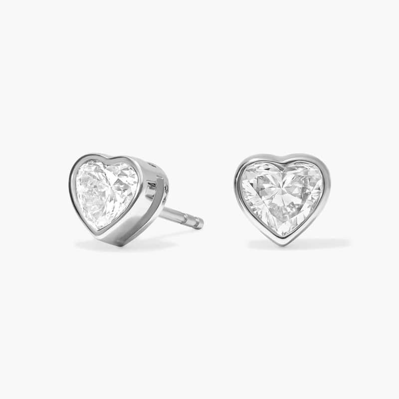 Heart Lab-Grown Diamond Stud Bezel Earrings in 14K White Gold