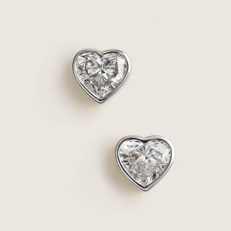 Heart Lab-Grown Diamond Stud Bezel Earrings in 14K White Gold 2