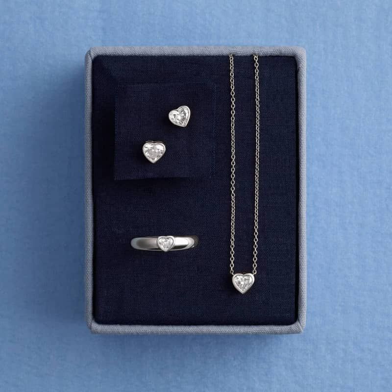 Heart Lab-Grown Diamond Stud Bezel Earrings in 14K White Gold 3