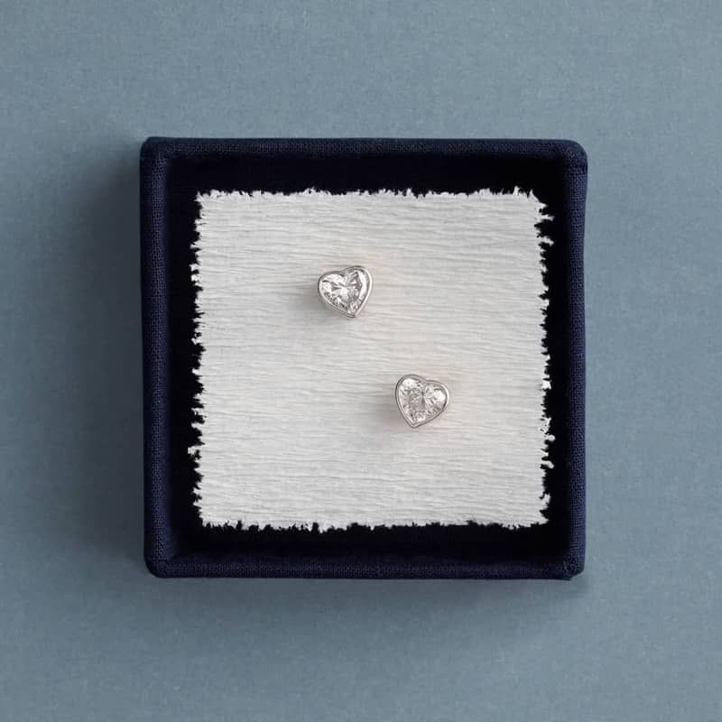 Heart Lab-Grown Diamond Stud Bezel Earrings in 14K White Gold 4