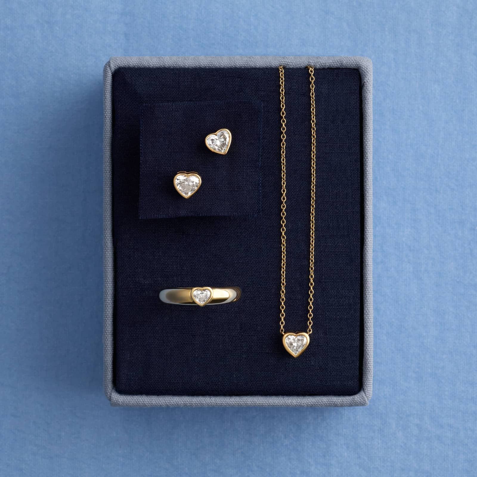 Heart Lab-Grown Diamond Stud Bezel Earrings in 14K Yellow Gold 3
