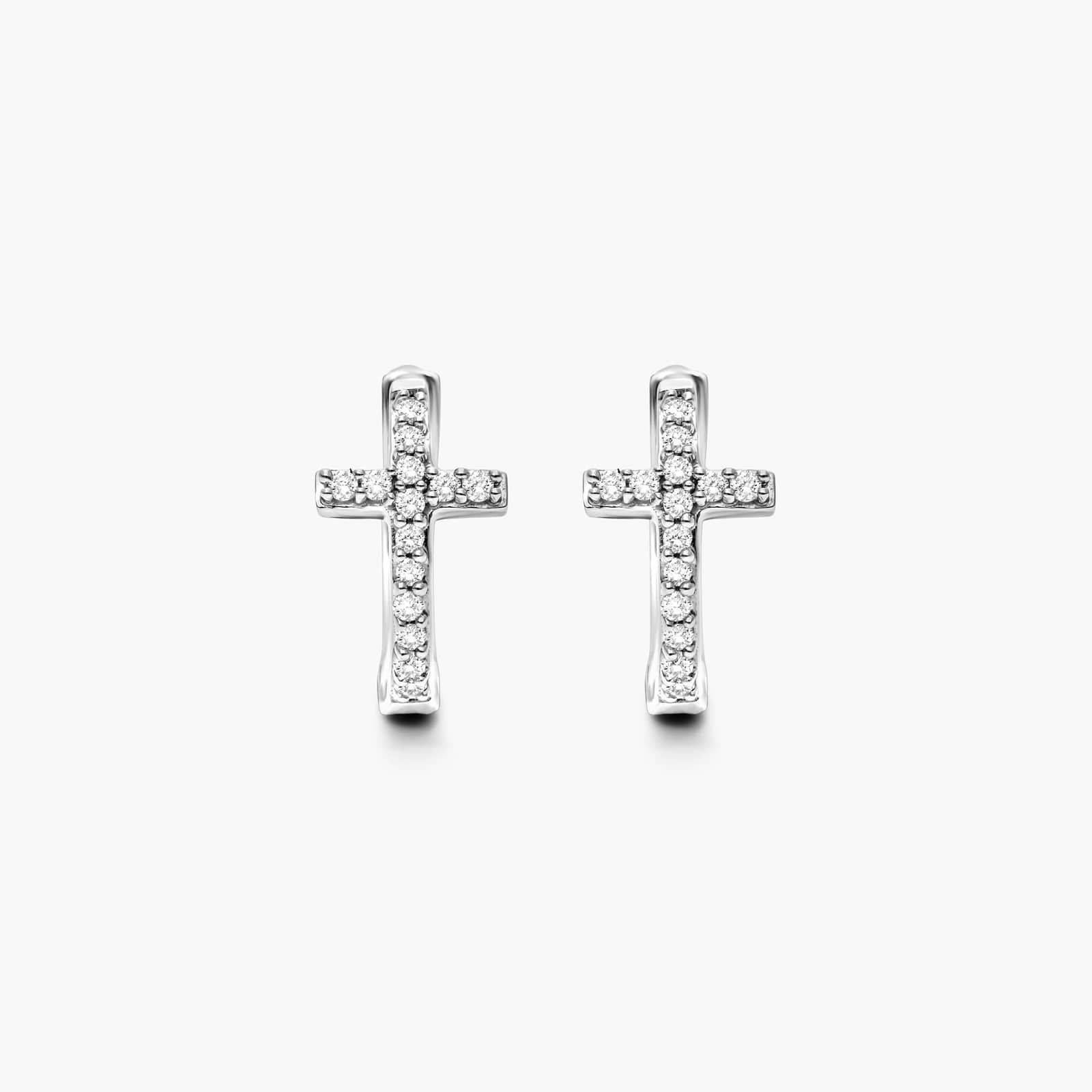 Cross Diamond Huggie Hoop Earrings In 14K White Gold By James Allen