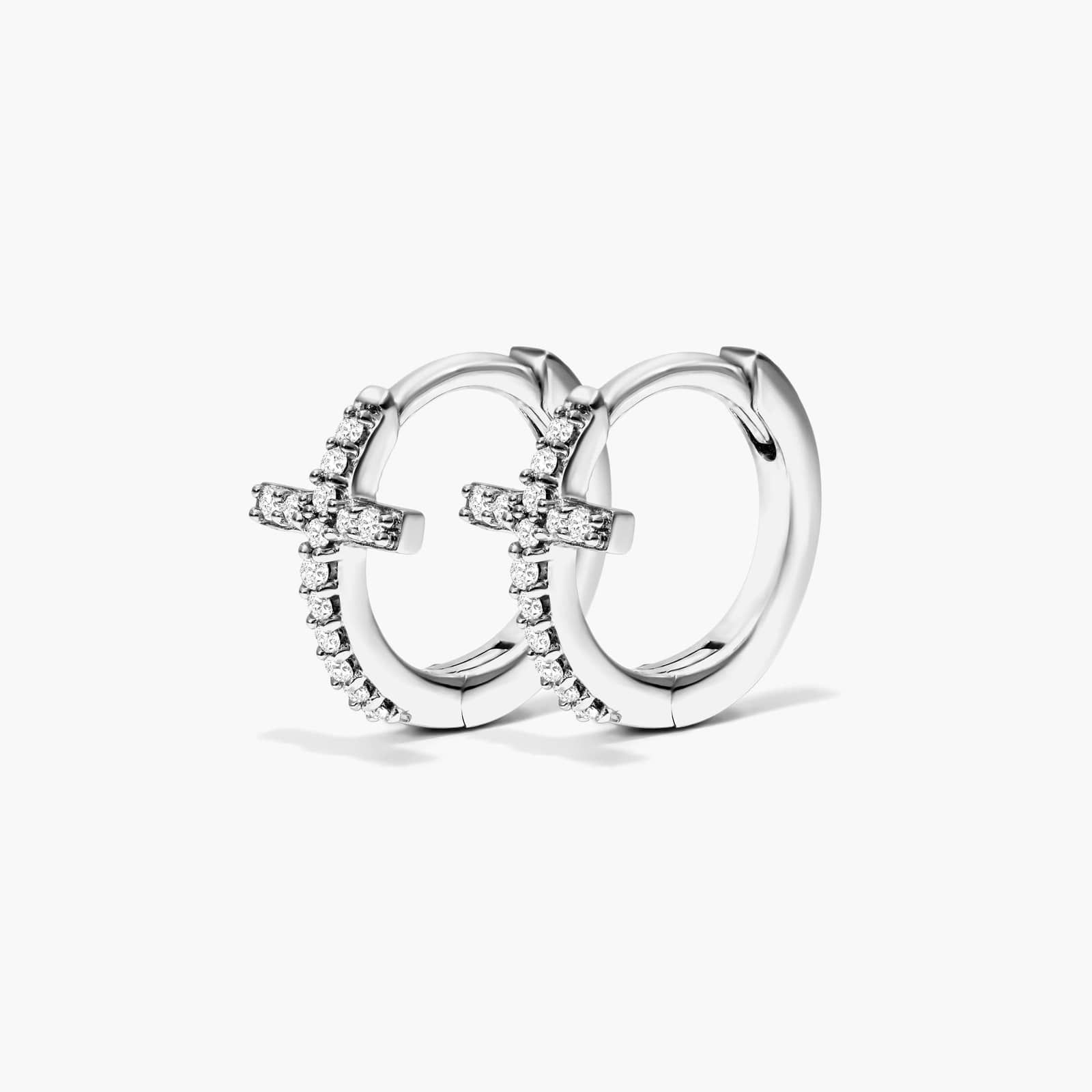 Cross Diamond Huggie Hoop Earrings In 14K White Gold By James Allen 2