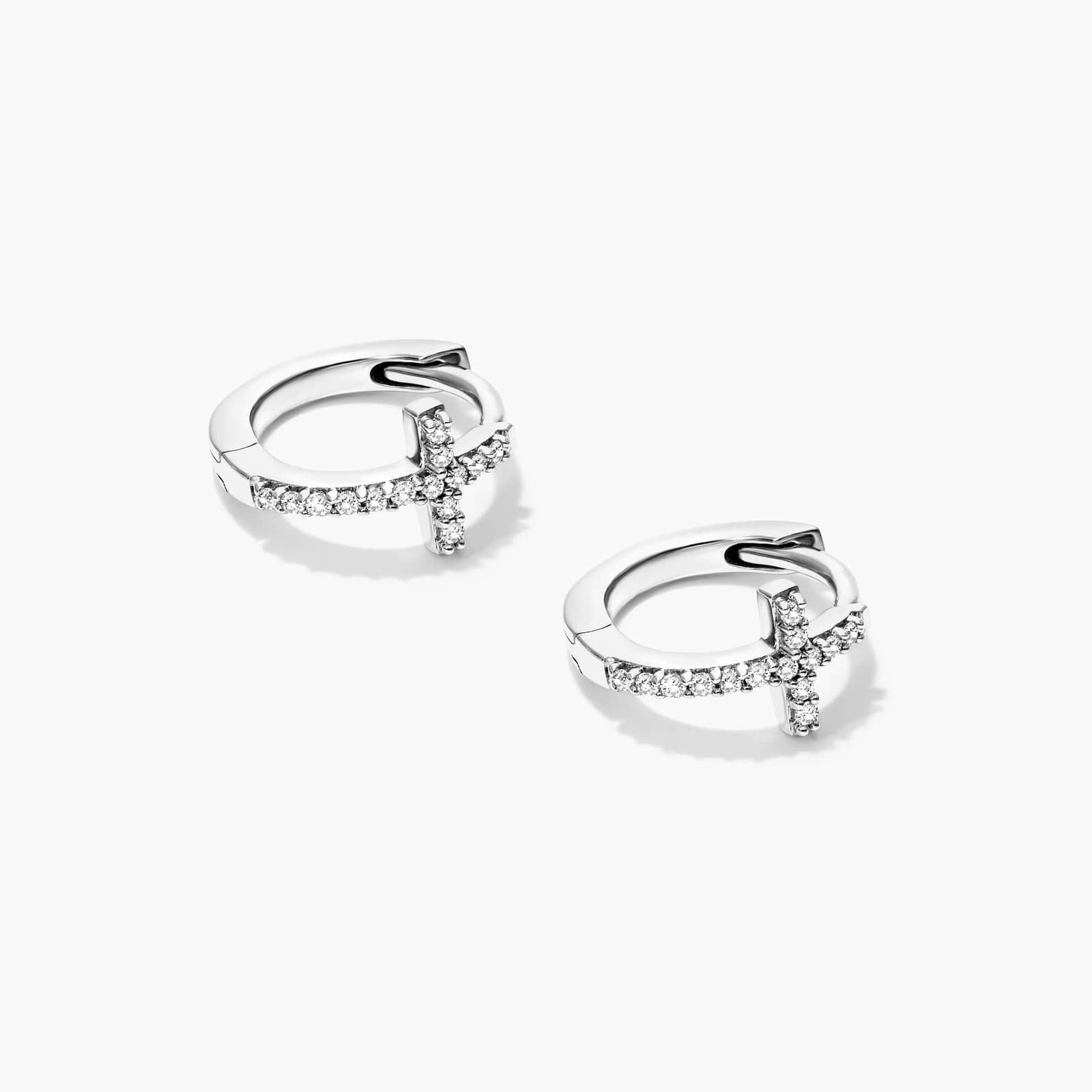 Cross Diamond Huggie Hoop Earrings In 14K White Gold By James Allen 3