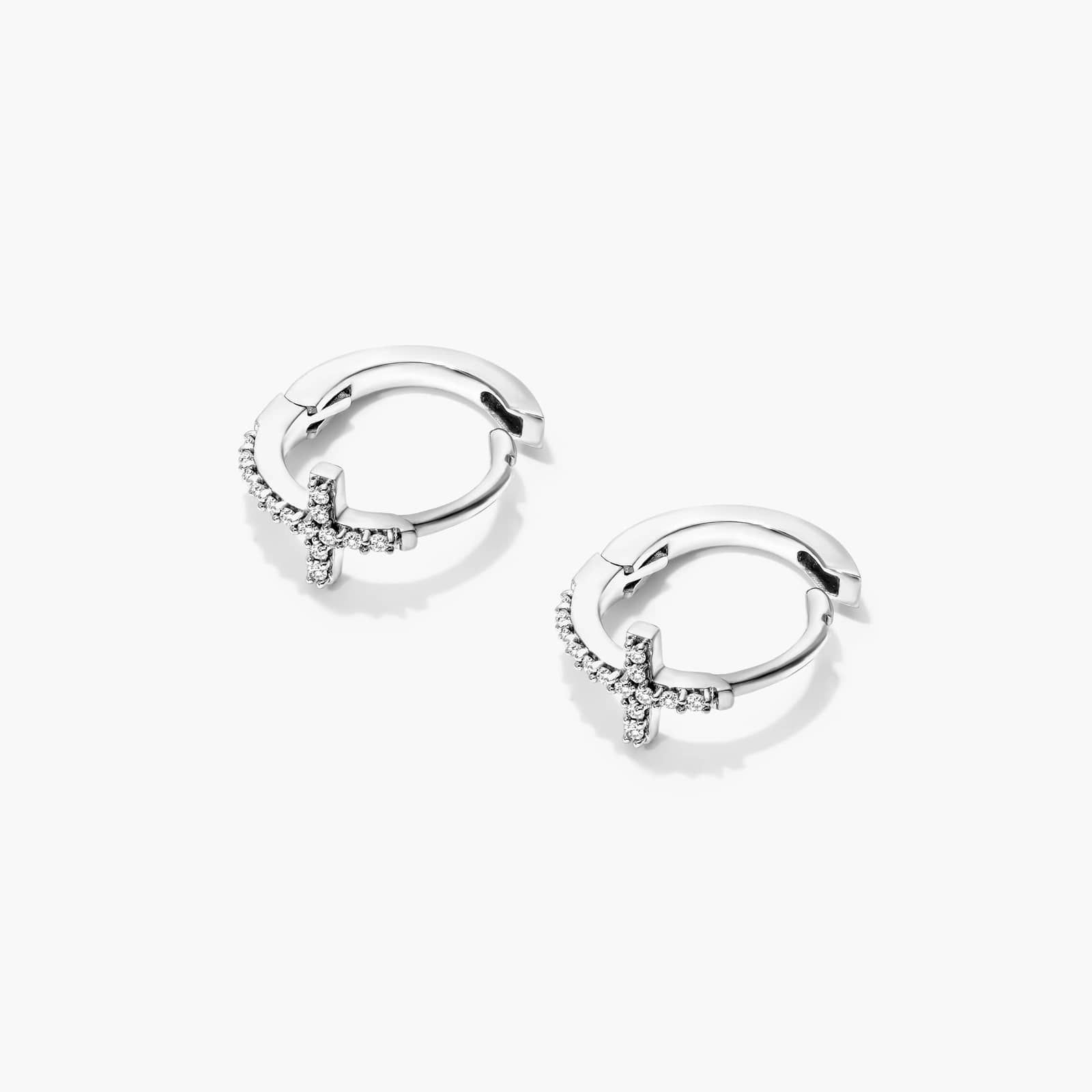 Cross Diamond Huggie Hoop Earrings In 14K White Gold By James Allen 4