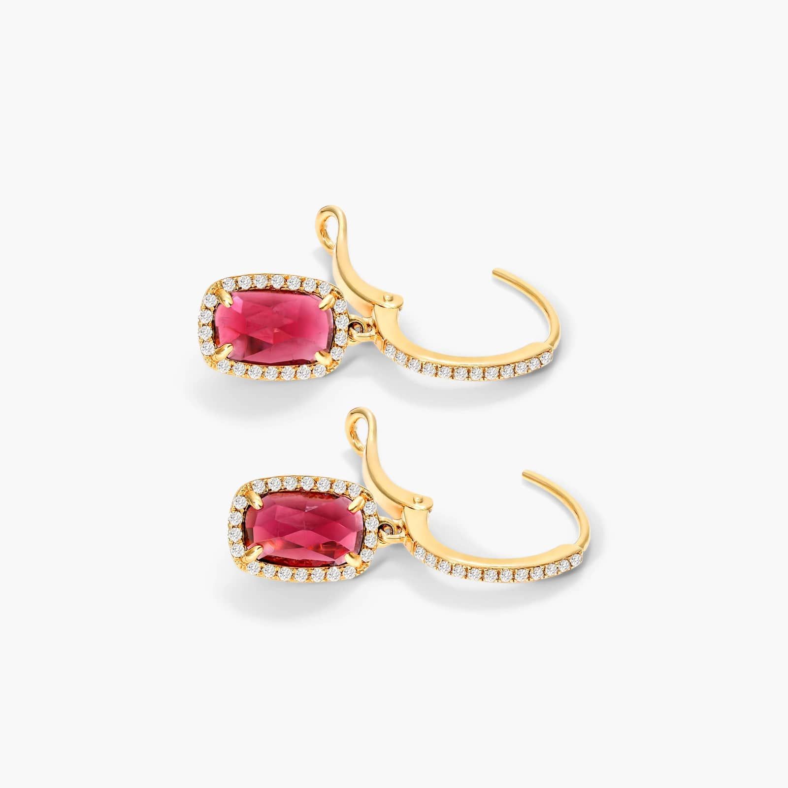 Elongated Cushion Cut Garnet And Diamond Halo Drop Earrings In 14K Yellow Gold By James Allen 2