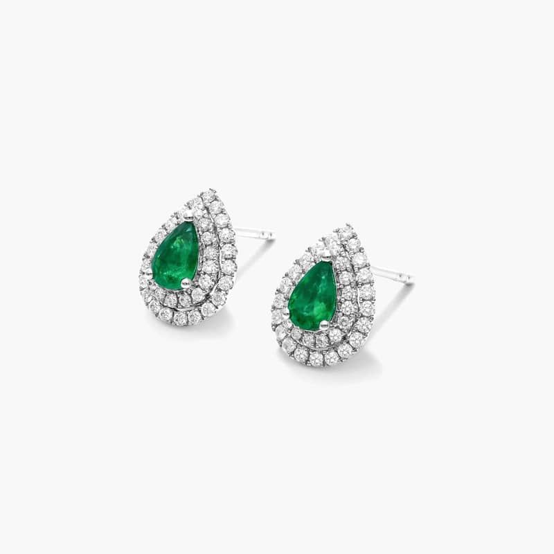 Pear Shape Emerald And Diamond Double Halo Earrings In 18K White Gold By James Allen 2