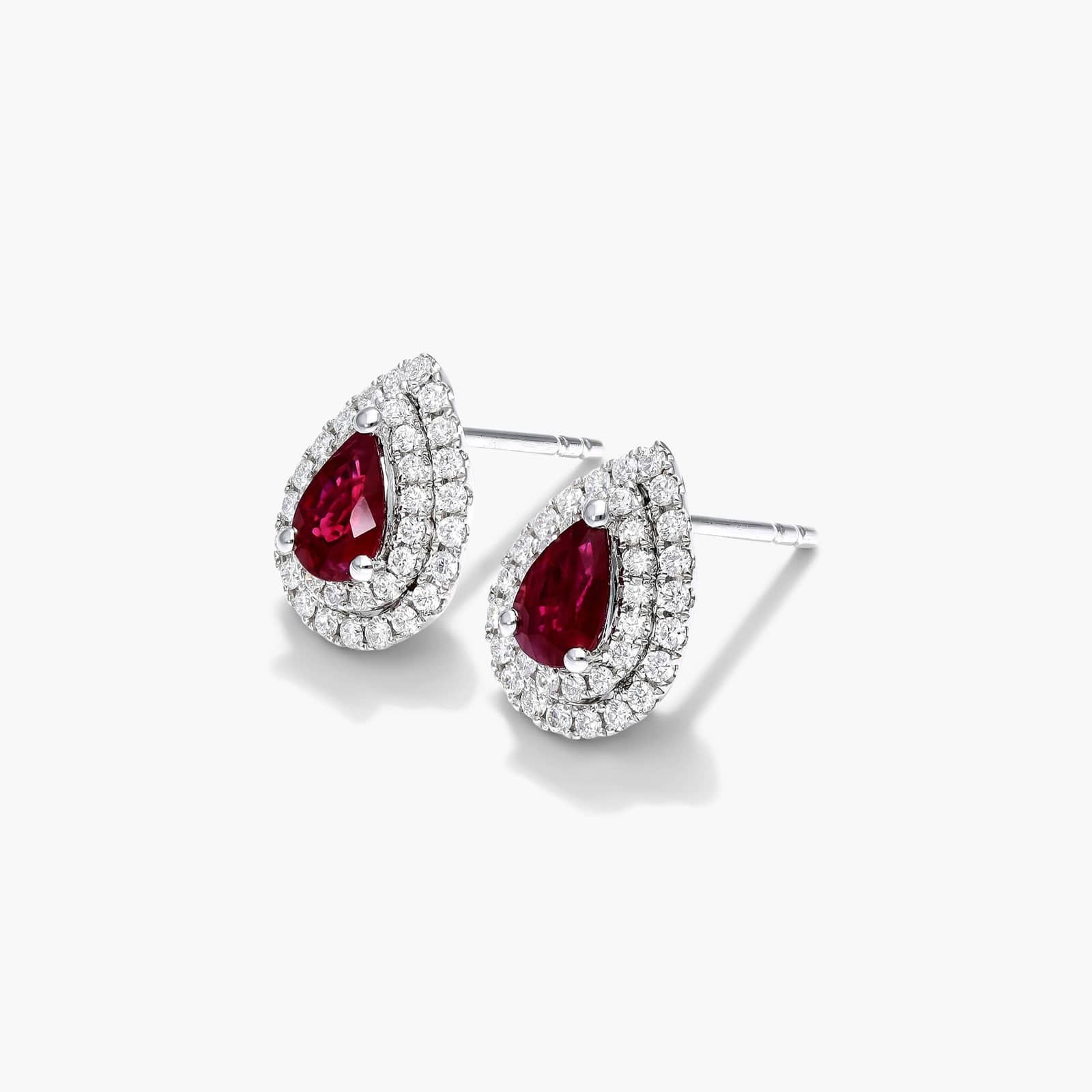 Pear Shape Ruby And Diamond Double Halo Earrings In 18K White Gold By James Allen 2