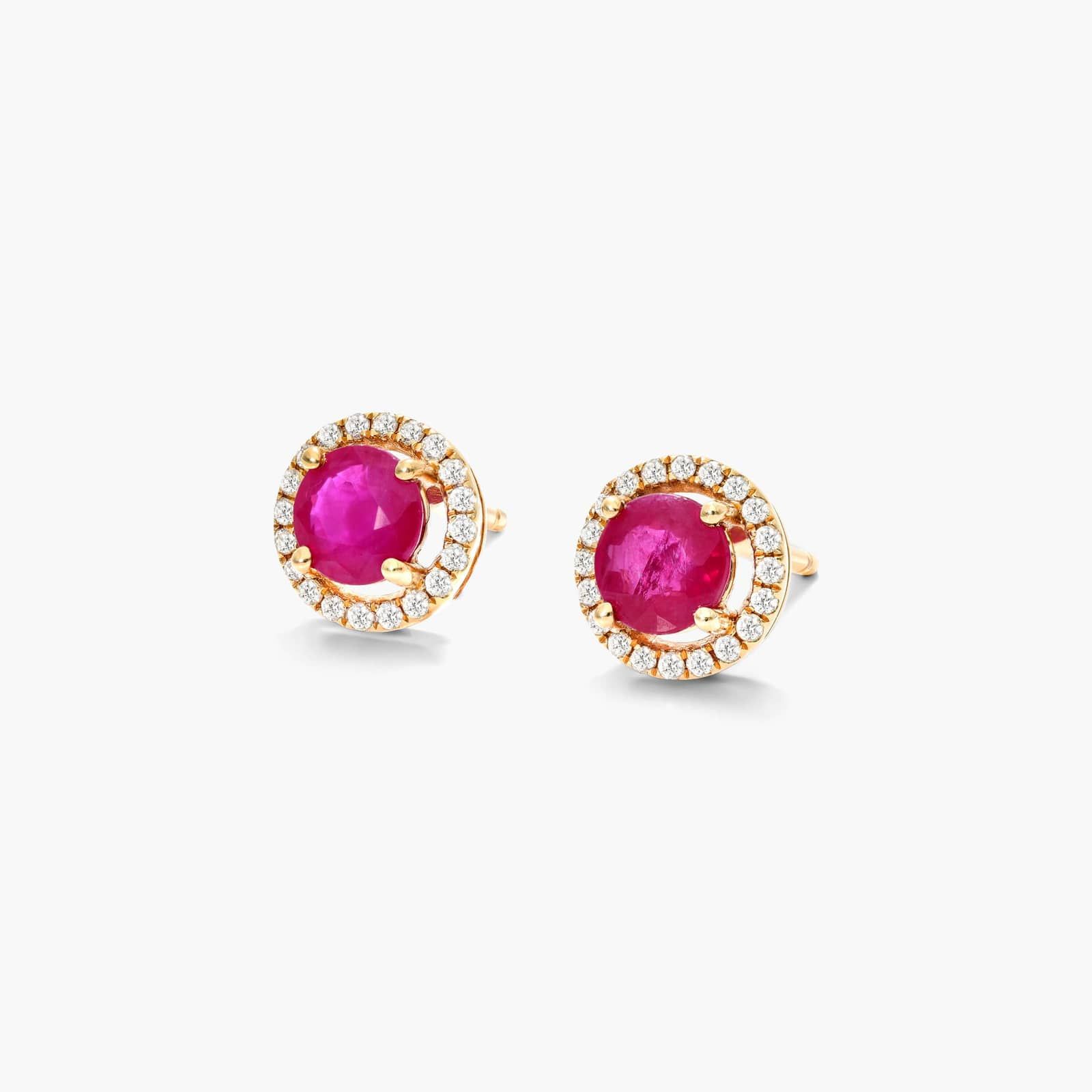 Round Ruby And Diamond Halo Stud Earrings In 14K Yellow Gold By James Allen 2