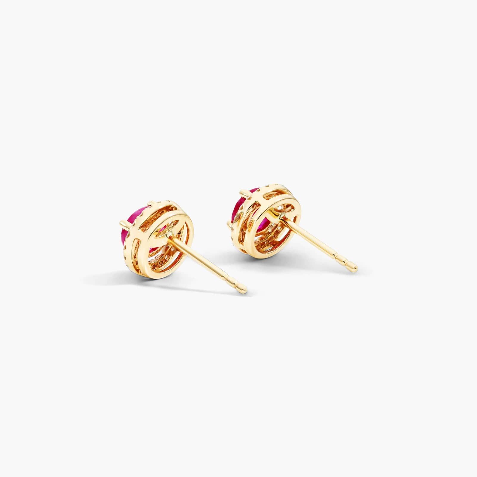 Round Ruby And Diamond Halo Stud Earrings In 14K Yellow Gold By James Allen 3