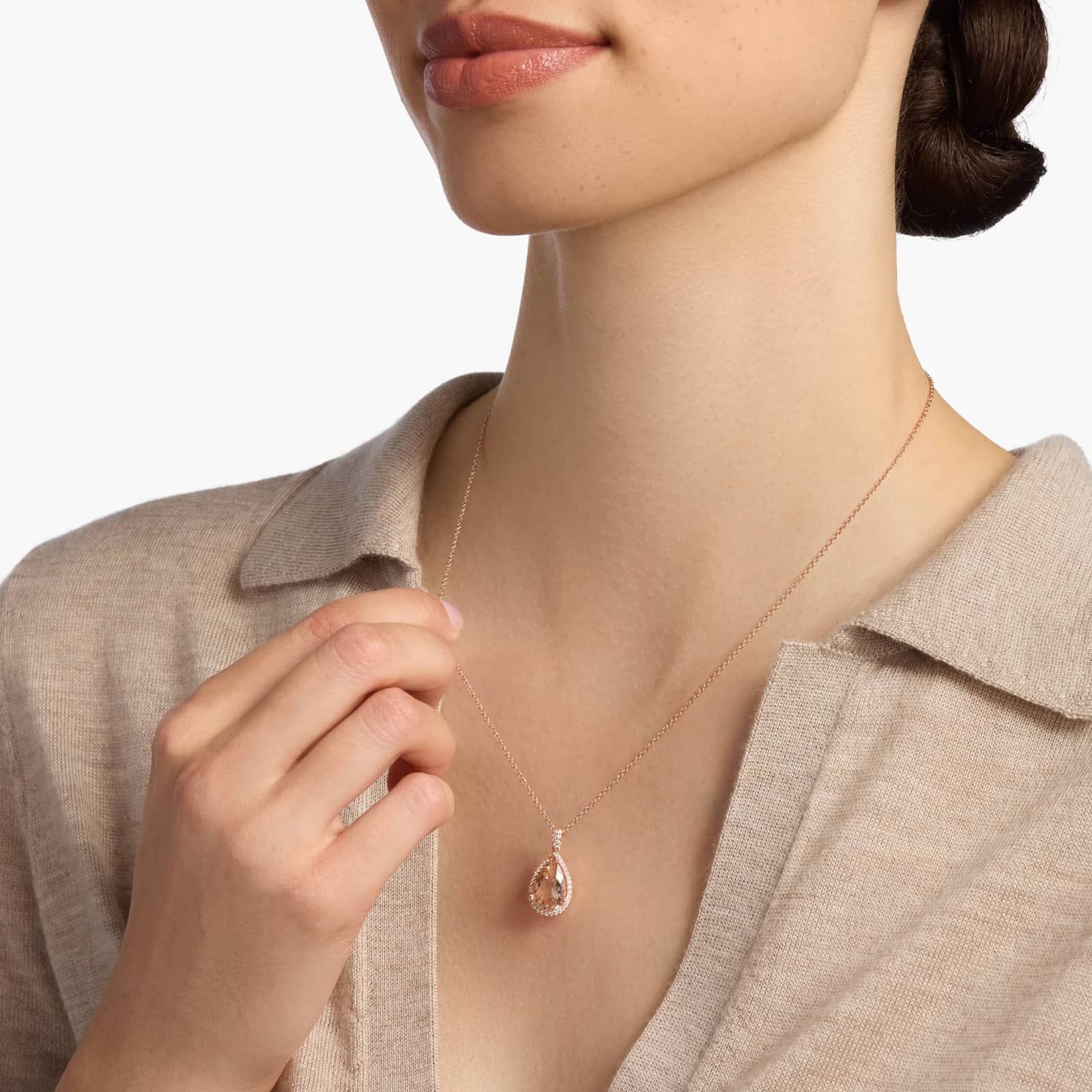 Morganite and Diamond Halo Pendant in 14k Rose Gold (13x9mm) 3
