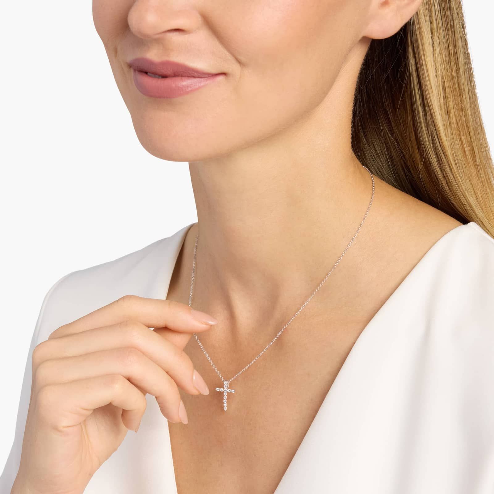 Floating Diamond Cross Pendant in 14k White Gold (1/2 ct. tw.) 3