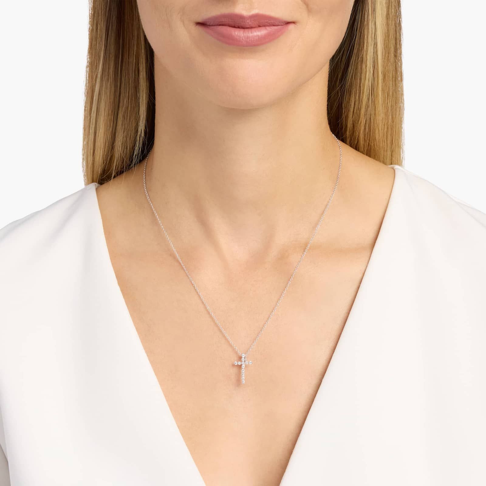 Floating Diamond Cross Pendant in 14k White Gold (1/2 ct. tw.) 4