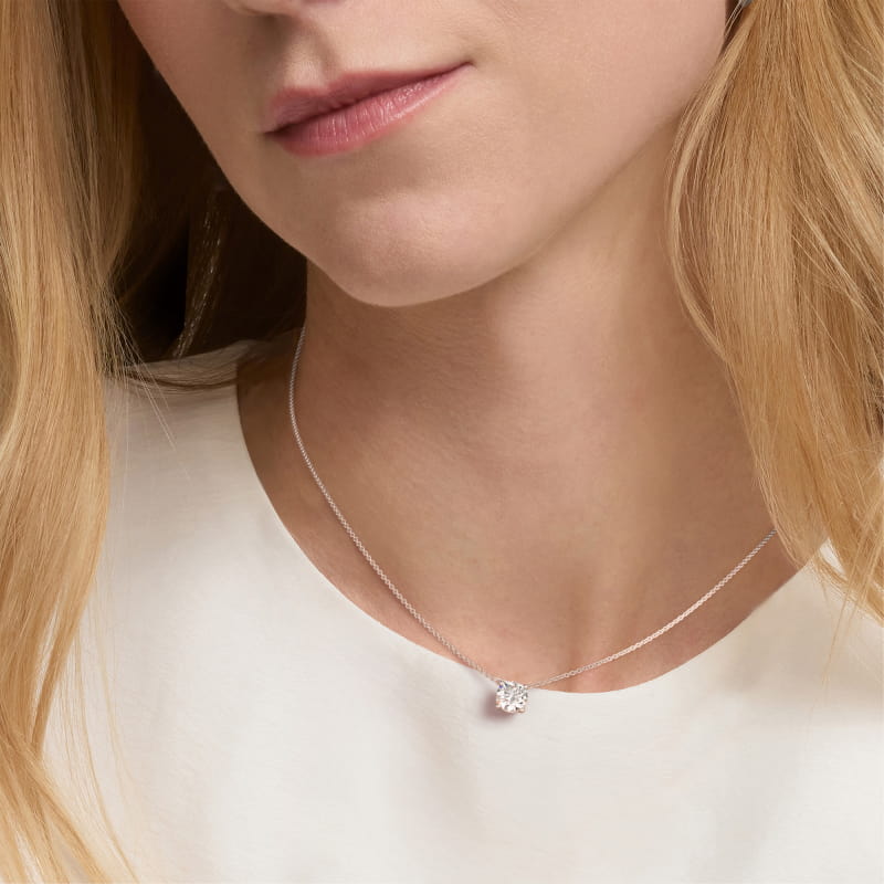 Four Prong Basket Solitaire Lab Grown Diamond Pendant In 14K White Gold (1 Ct. tw. - F-G / VS2-SI1) 6