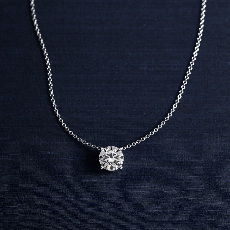 Four Prong Basket Solitaire Lab Grown Diamond Pendant In 14K White Gold (1 Ct. tw. - F-G / VS2-SI1) 7