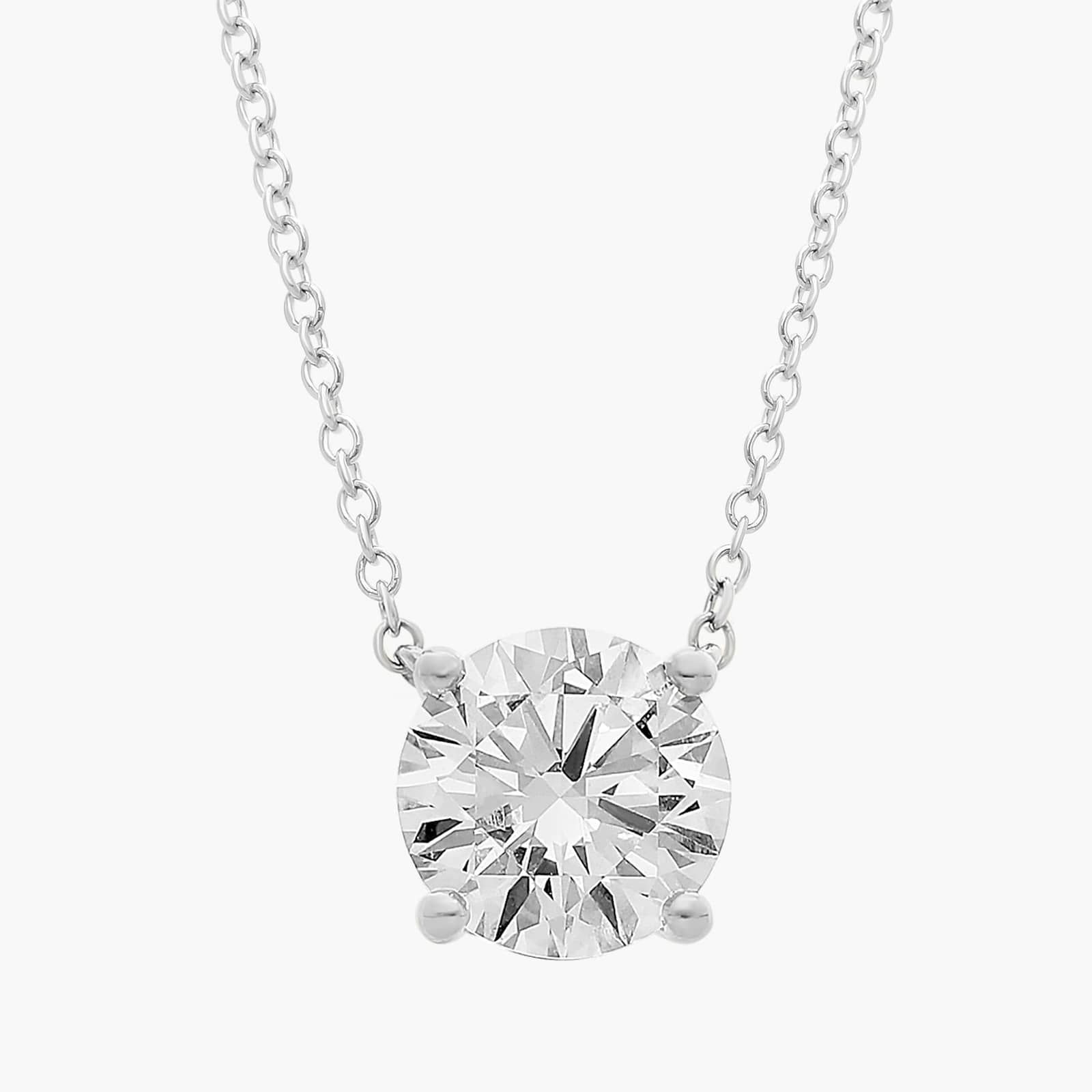 Four Prong Basket Solitaire Lab Grown Diamond Pendant In 14K White Gold (2 Ct. tw. - F-G / VS2-SI1)