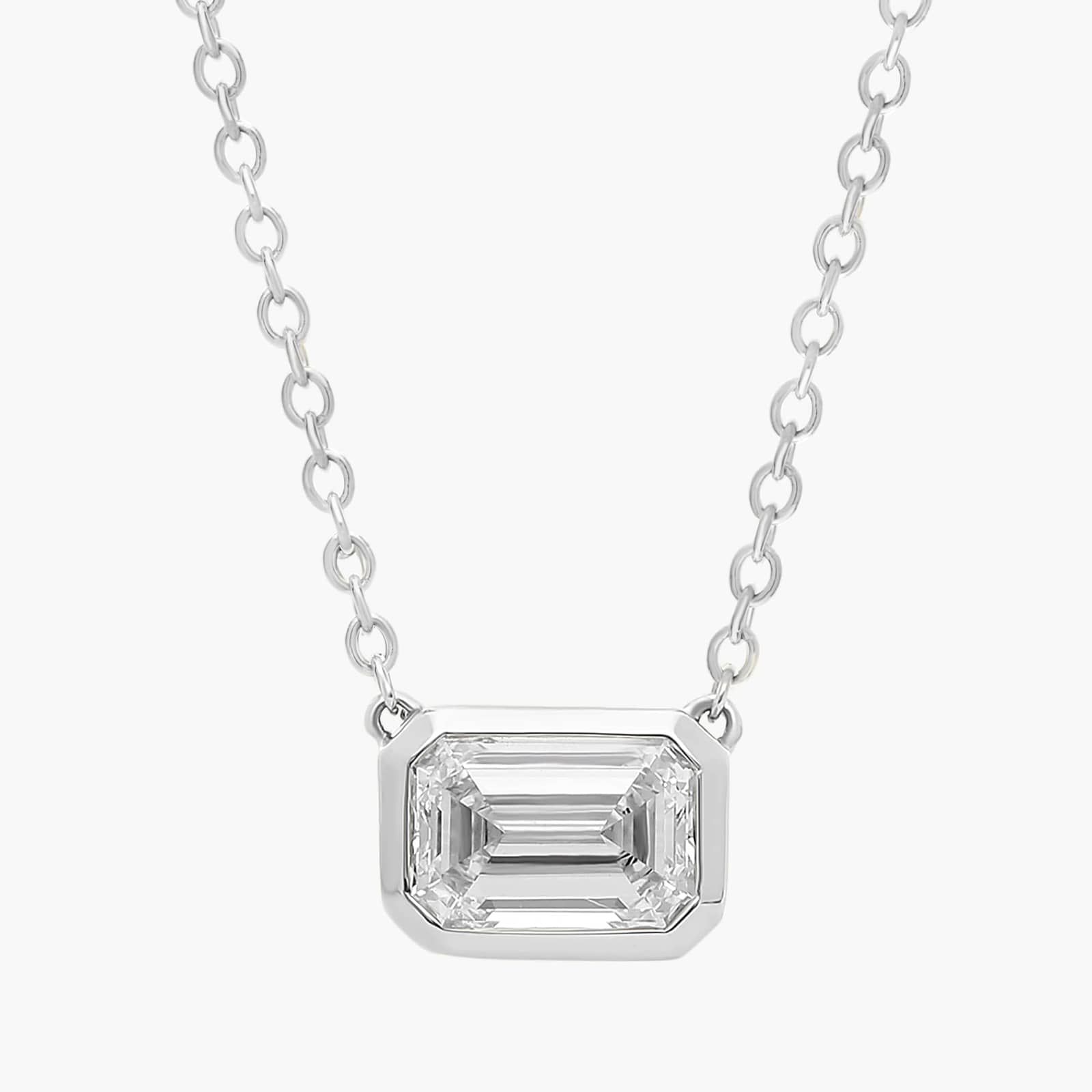 East West Emerald Cut Bezel Diamond Pendant In 14K White Gold (1 Ct. tw. - H-I / SI1-SI2)