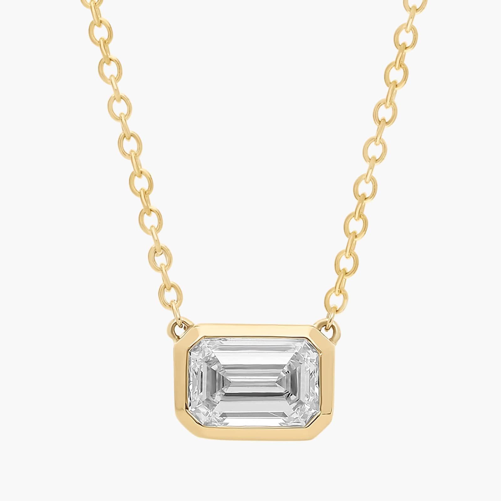 East West Emerald Cut Bezel Diamond Pendant In 14K Yellow Gold (1 Ct. tw. - H-I / SI1-SI2)