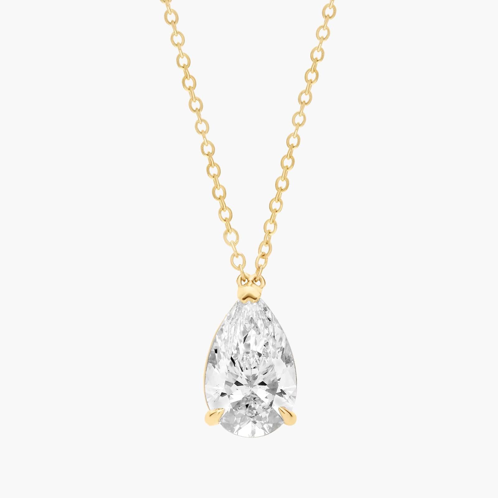 Point Up Pear Cut Lab-Grown Diamond Solitaire Pendant In 14K Yellow Gold (2 Ct. tw. - F-G / VS2-SI1)