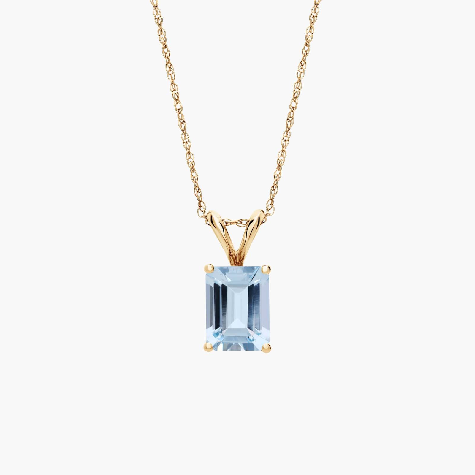 Emerald Cut Birthstone Aquamarine Pendant Necklace in 14K Yellow Gold (8x6mm)