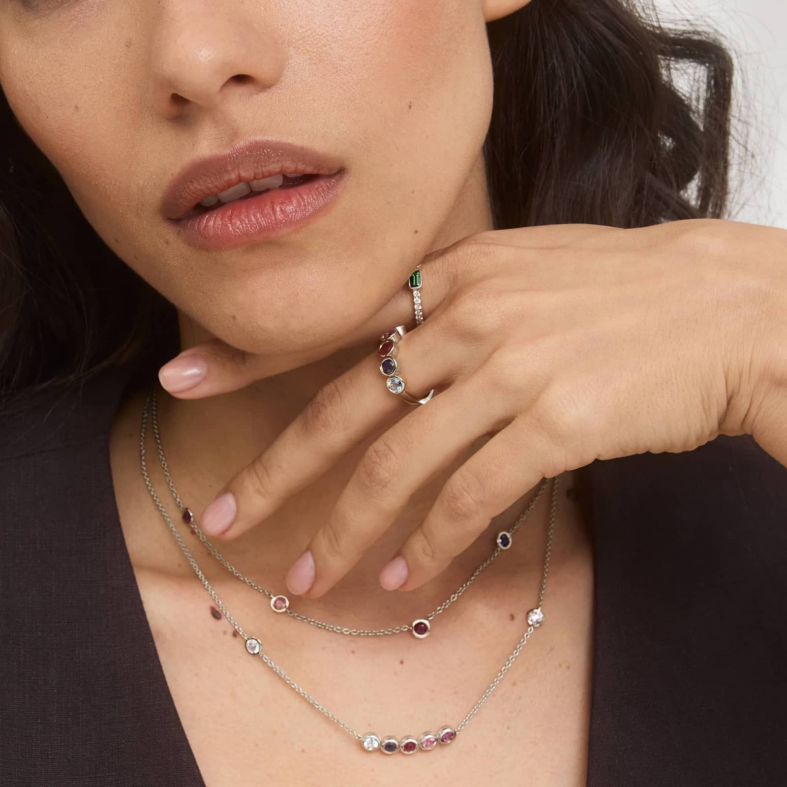 Personalized Round Cut Single Birthstone Smile Necklace With Lab-Grown Diamonds In 14K White Gold 3
