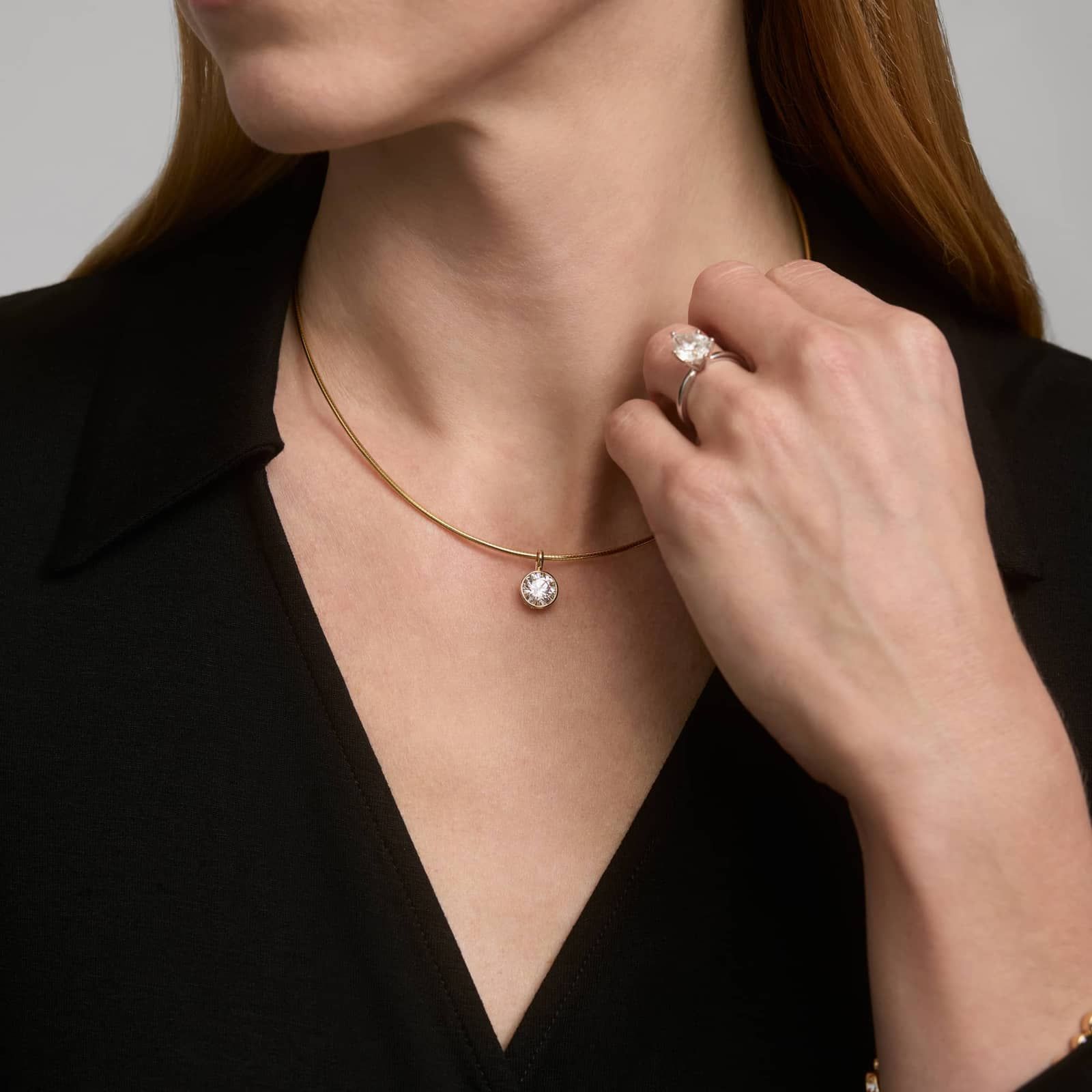 Collar Necklace With Bezel Set 2 CTW Round Cut Lab-Grown Diamond In 14K Yellow Gold 3