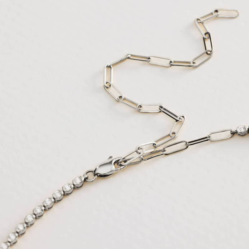 Mini Half Tennis Necklace With 2CTW Round Cut Diamonds In 14K White Gold 3