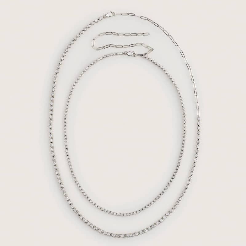 Mini Half Tennis Necklace With 2CTW Round Cut Diamonds In 14K White Gold 4
