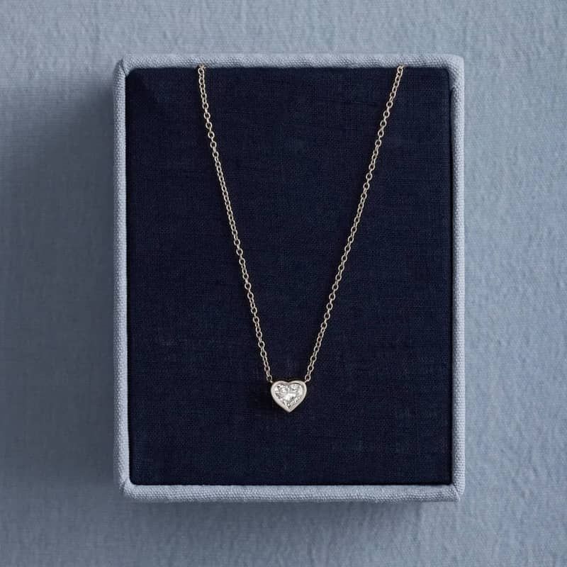 Heart Lab-Grown Diamond Pendant Bezel Necklace in 14K White Gold 4