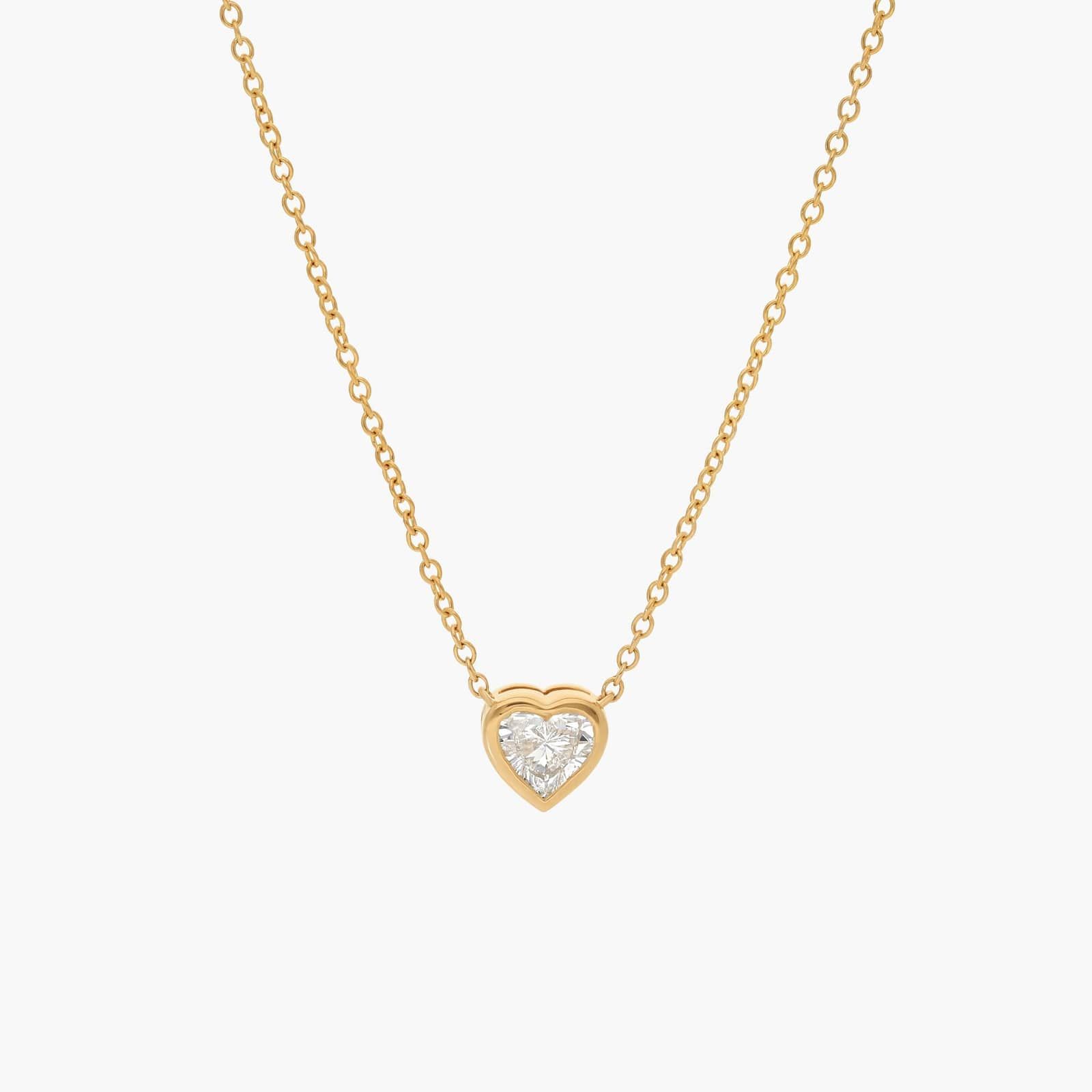 Heart Diamond Pendant Bezel Necklace in 14K Yellow Gold