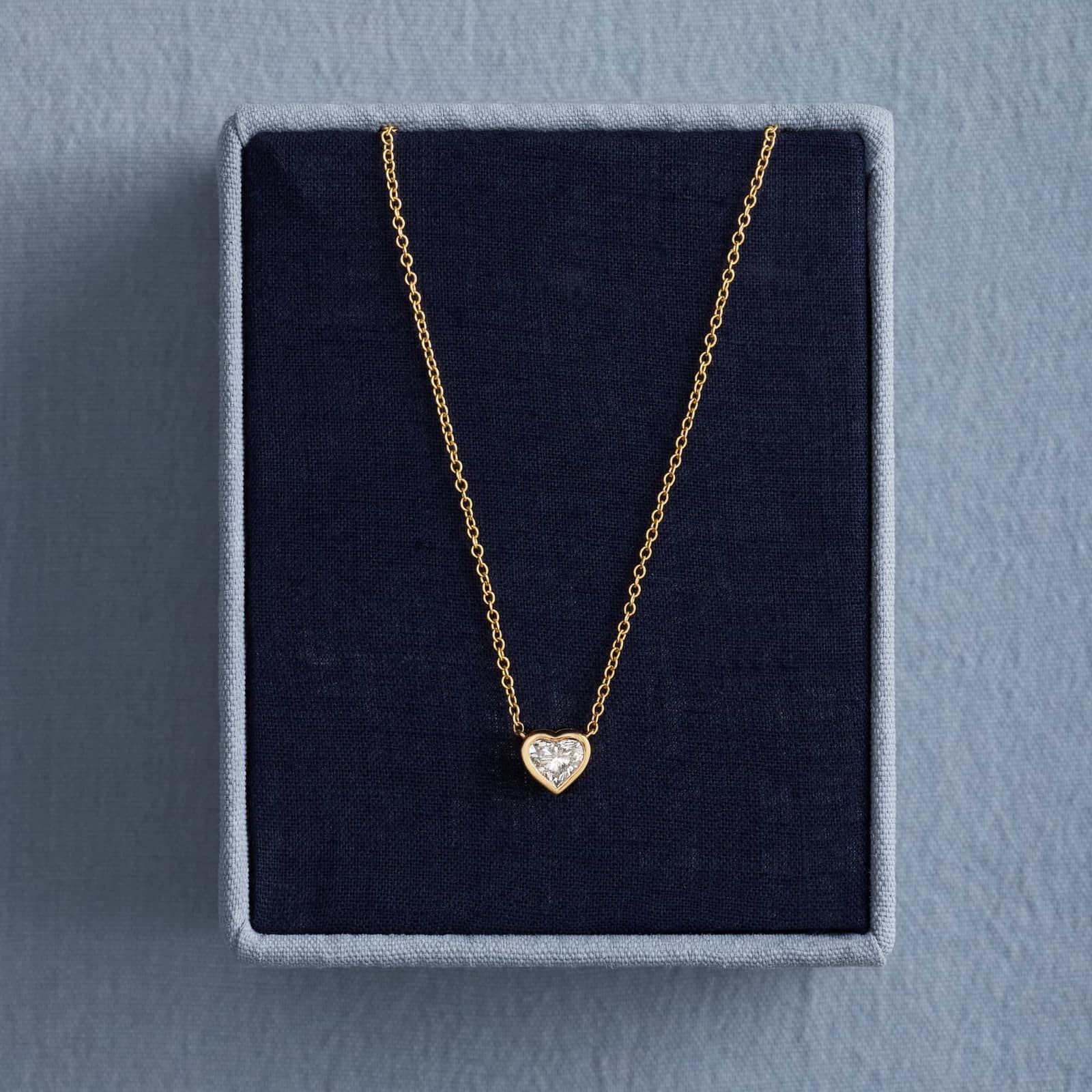 Heart Diamond Pendant Bezel Necklace in 14K Yellow Gold 4