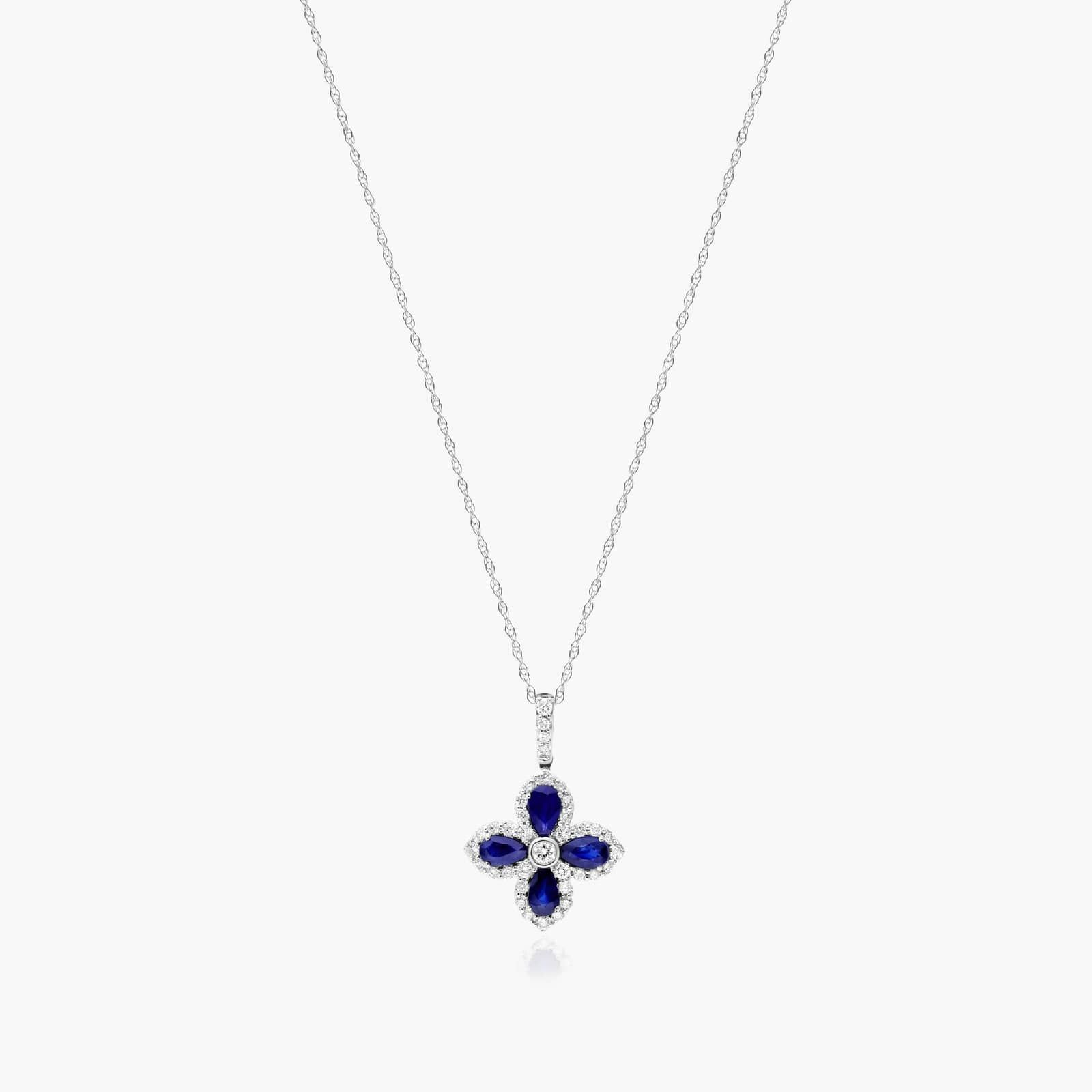 14K White Gold Lily Motif Sapphire and Diamond Necklace By James Allen