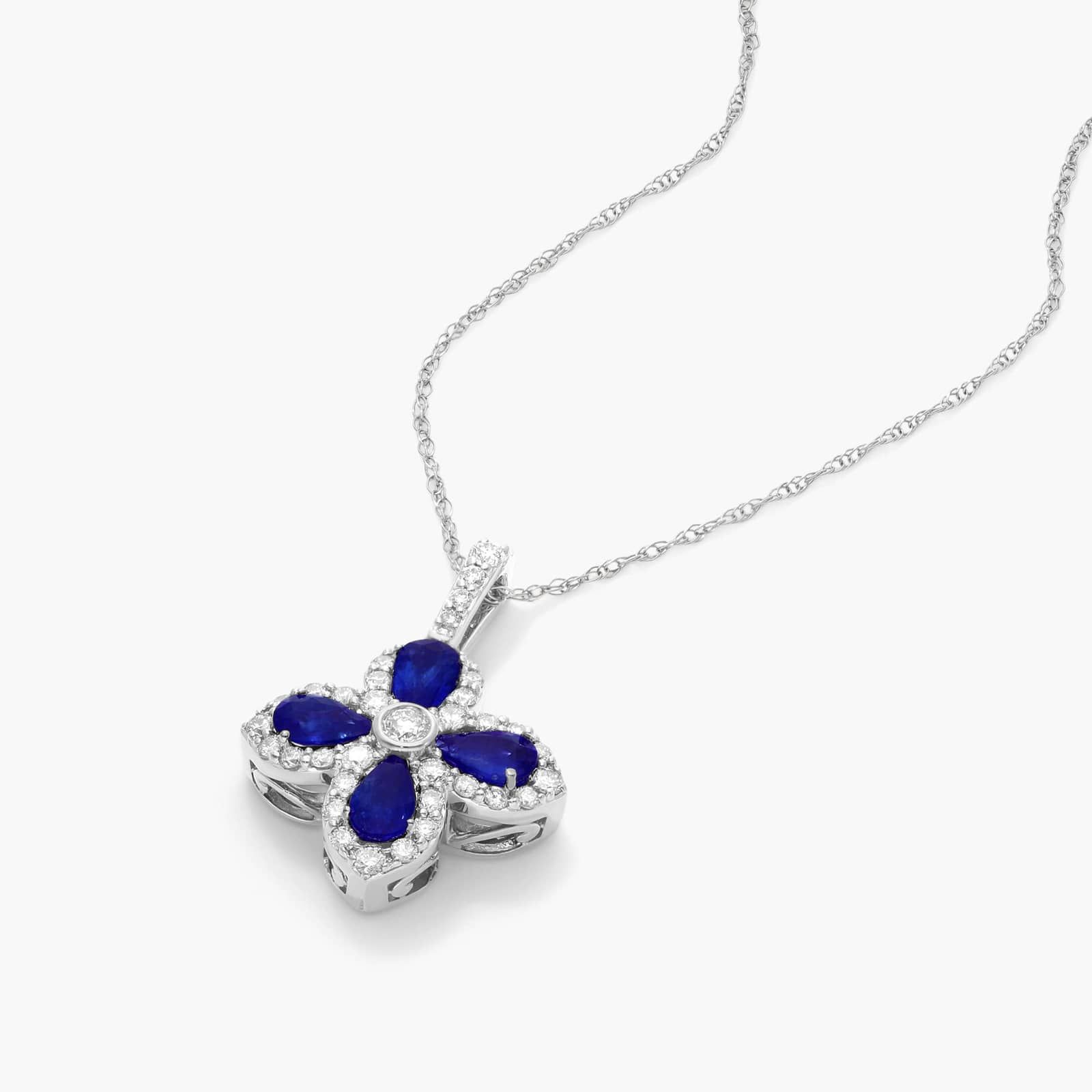 14K White Gold Lily Motif Sapphire and Diamond Necklace By James Allen 2