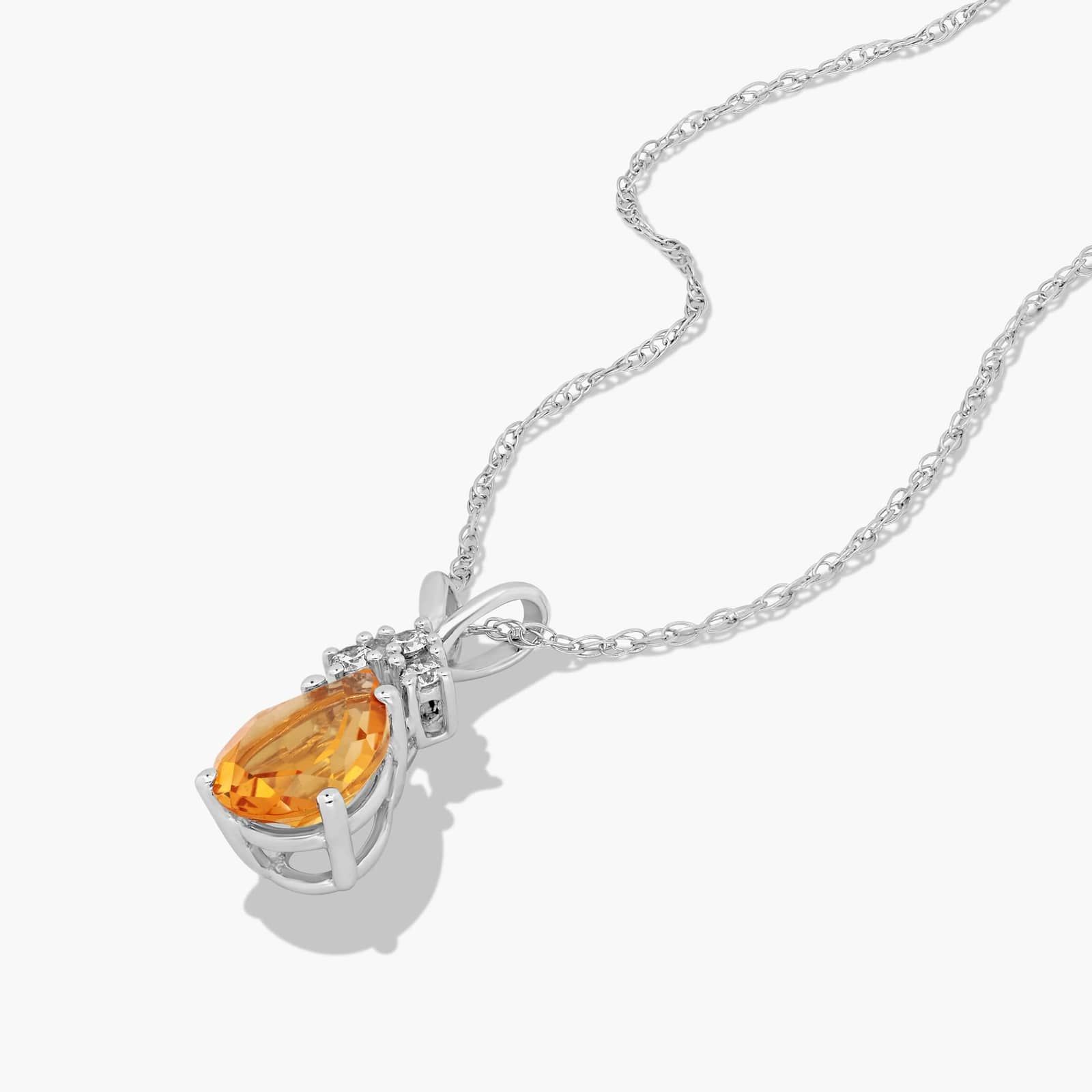 14K White Gold Pear Shaped Citrine & Tri-Diamond Birthstone Pendant Necklace By James Allen 2
