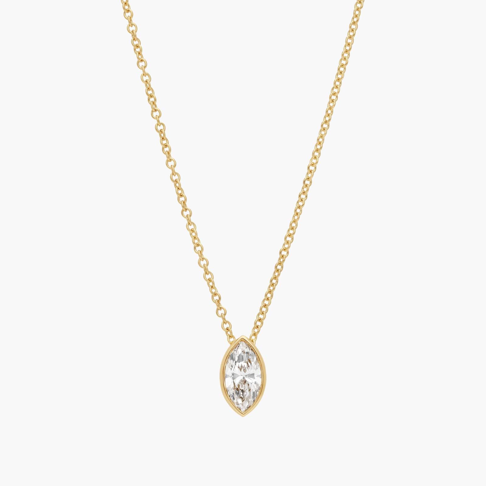 Bezel Solitaire Pendant Necklace With 0.5 CTW Marquise Cut Diamonds in 14K Yellow Gold By James Allen