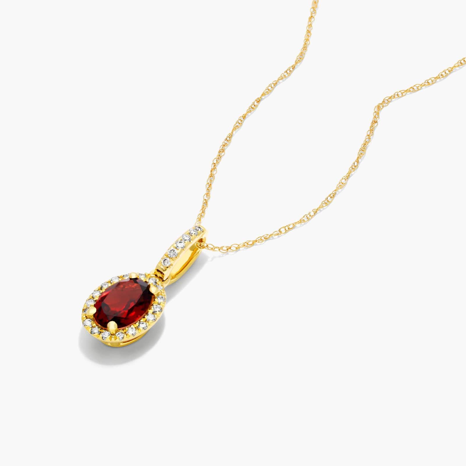 14K Yellow Gold Oval Halo Garnet and Diamond Necklace By James Allen 2