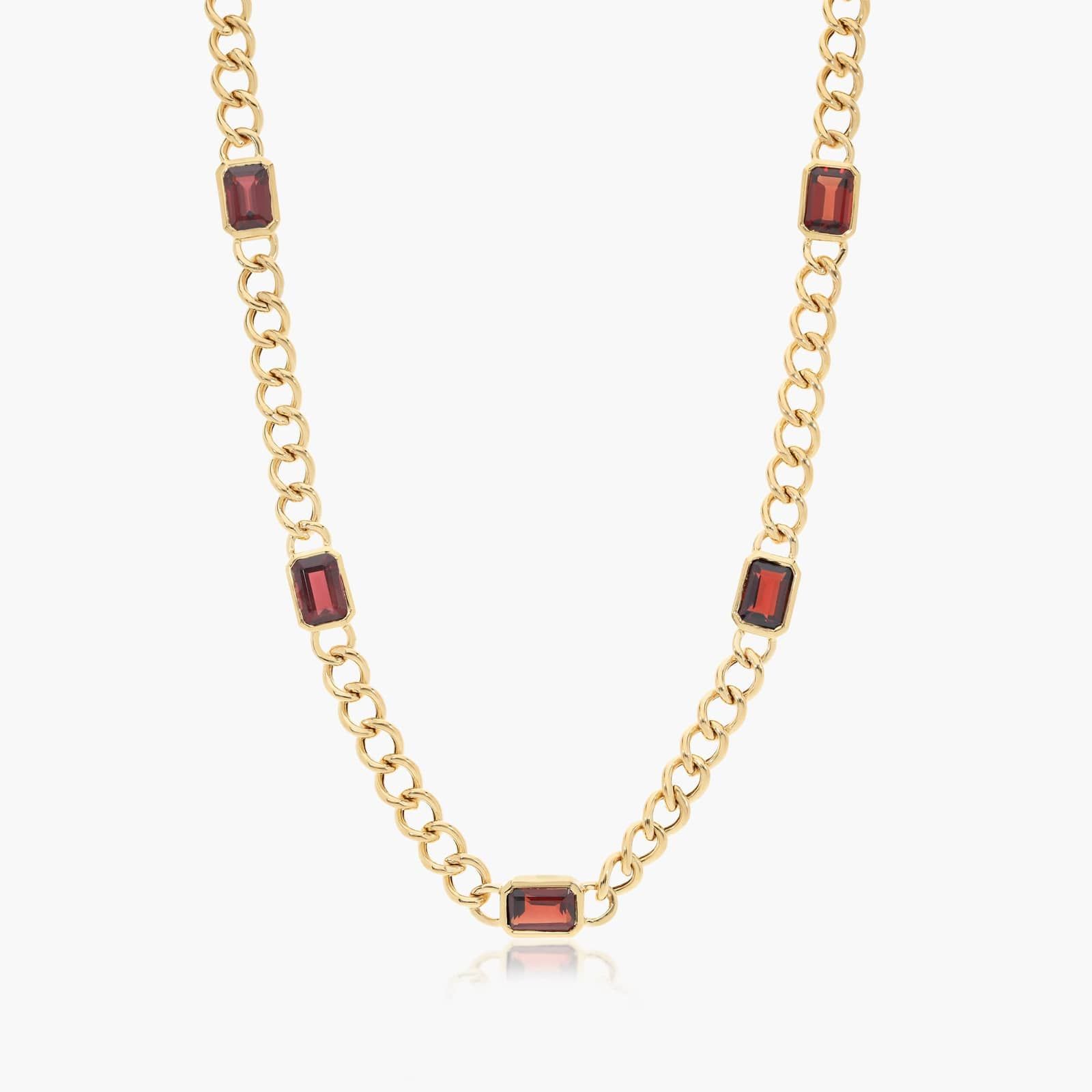 14K Yellow Gold Radiant Reflections Emerald Cut Garnet Curb Chain Necklace By James Allen