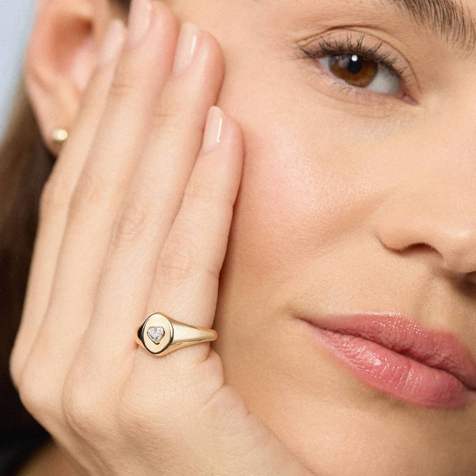 Heart Lab-Grown Diamond Bezel Signet Ring in 14K Yellow Gold 3