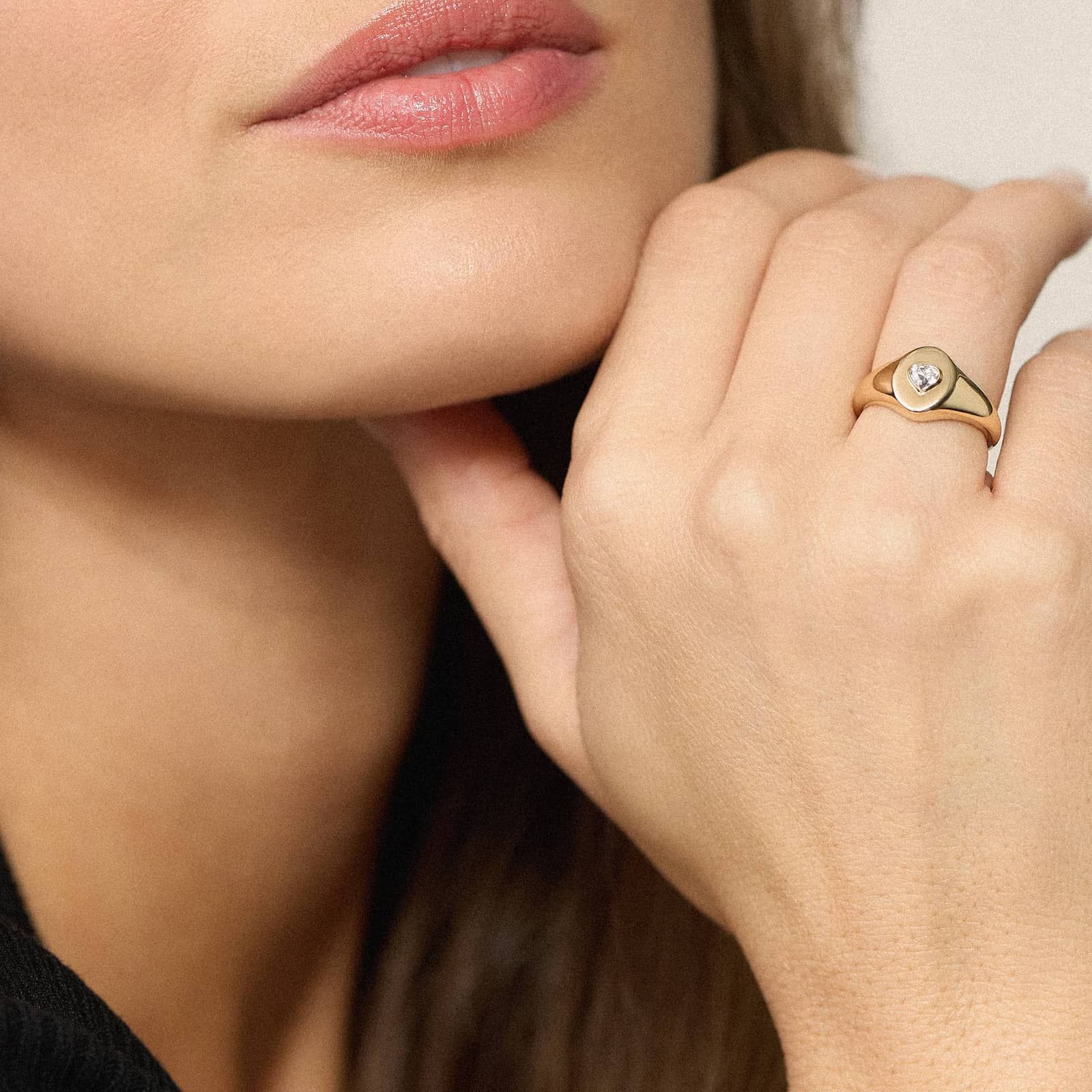 Heart Lab-Grown Diamond Bezel Signet Ring in 14K Yellow Gold 4