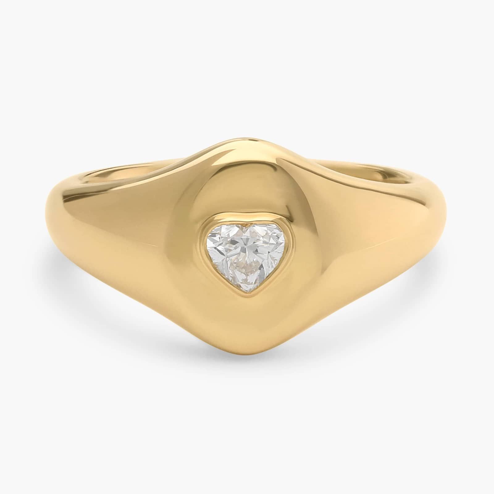 Heart Lab-Grown Diamond Bezel Signet Ring in 14K Yellow Gold