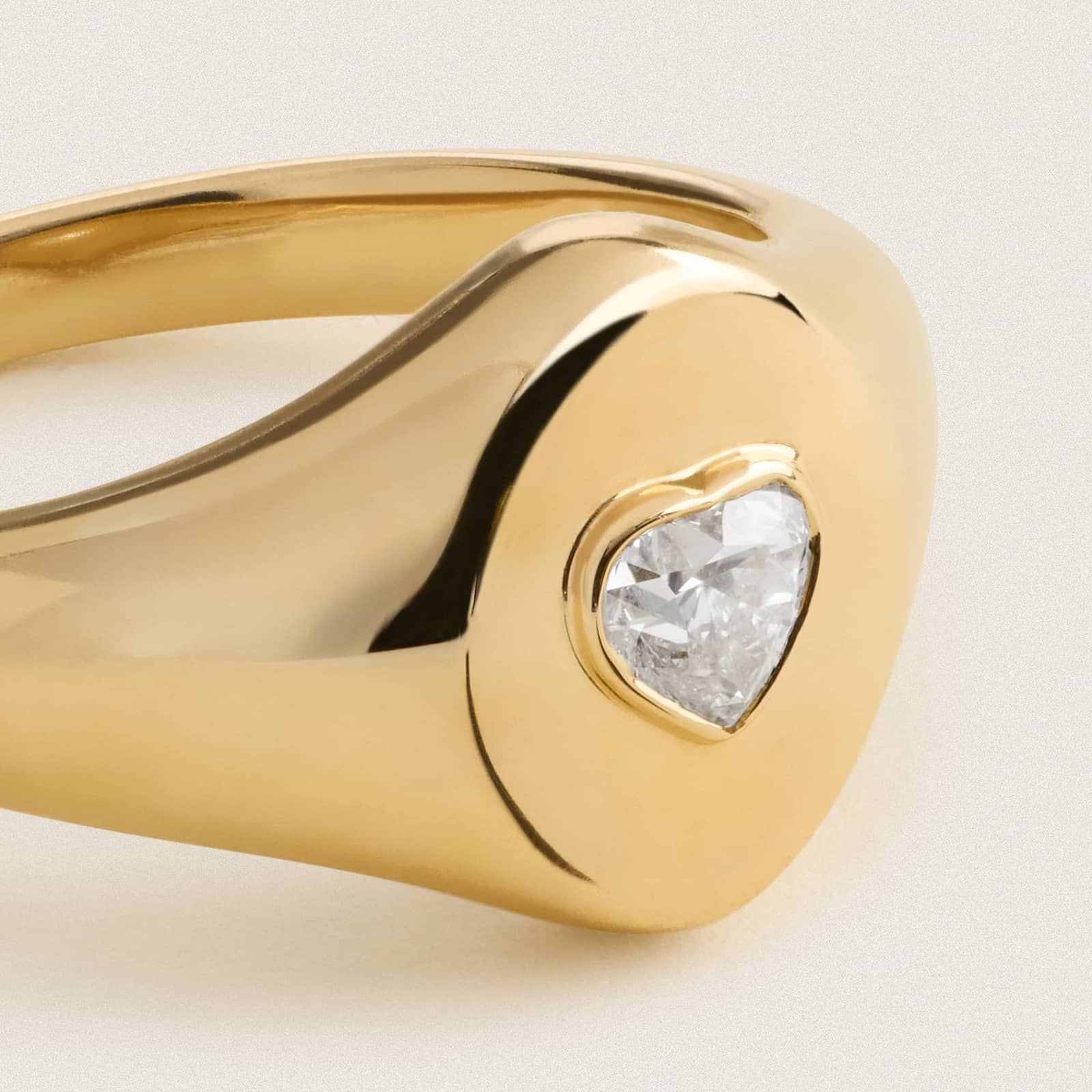 Heart Lab-Grown Diamond Bezel Signet Ring in 14K Yellow Gold 2