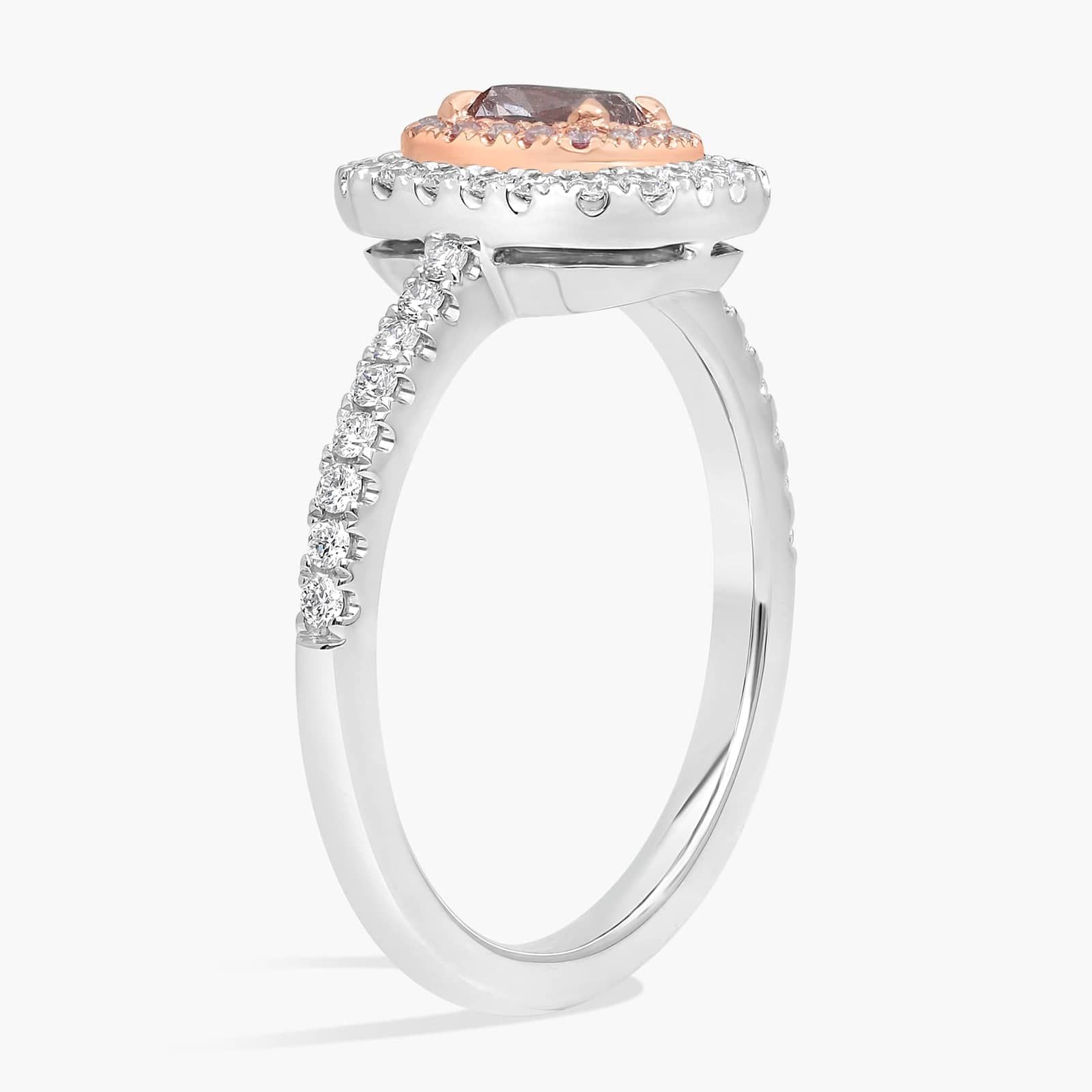 Fancy Brownish Pink Radiant Diamond with Double Diamond Halo Ring in Platinum and 18k Rose Gold (5/8 ct. tw.) 2