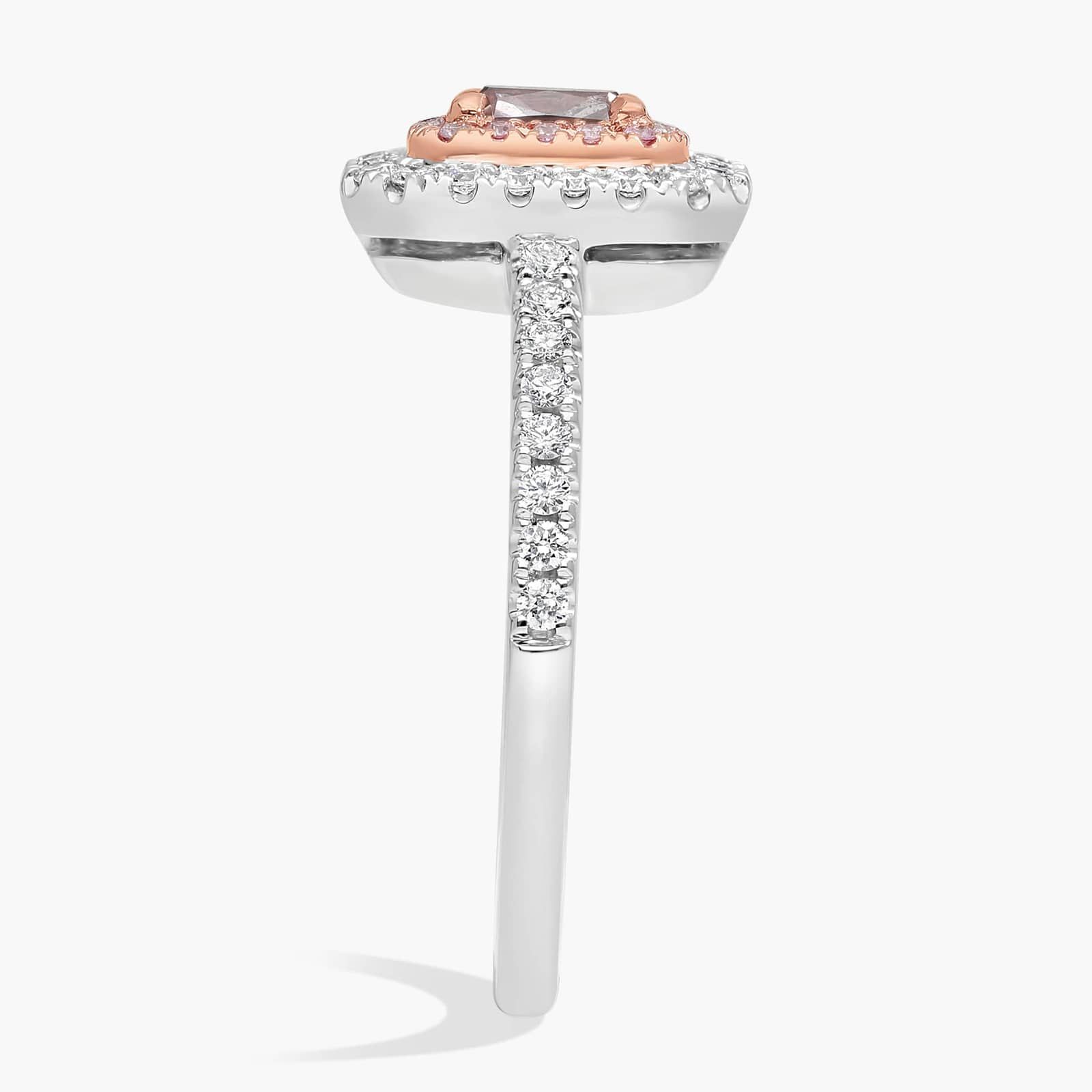 Fancy Brownish Pink Radiant Diamond with Double Diamond Halo Ring in Platinum and 18k Rose Gold (5/8 ct. tw.) 3