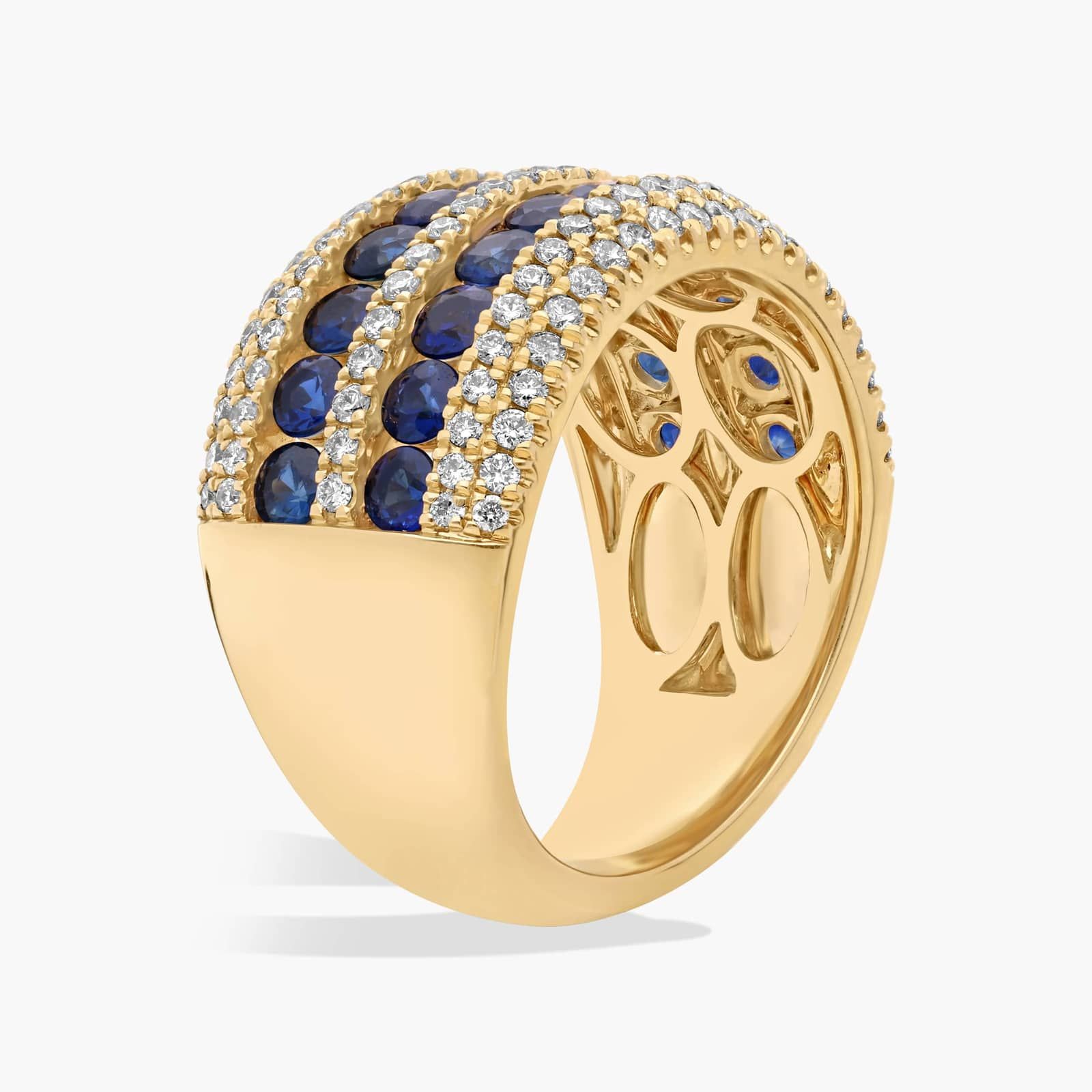 Double Row Sapphire and Diamond Ring in 14k Yellow Gold 2