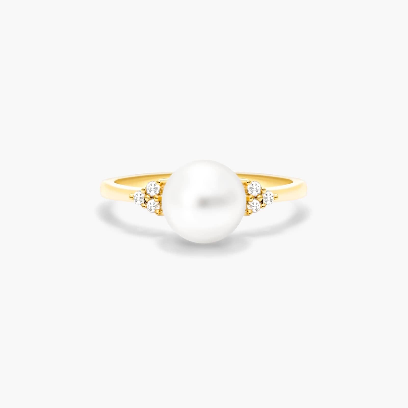 Freshwater Pearl And Diamond Trio Ring In 14K Yellow Gold (7.5-8.0mm) By James Allen