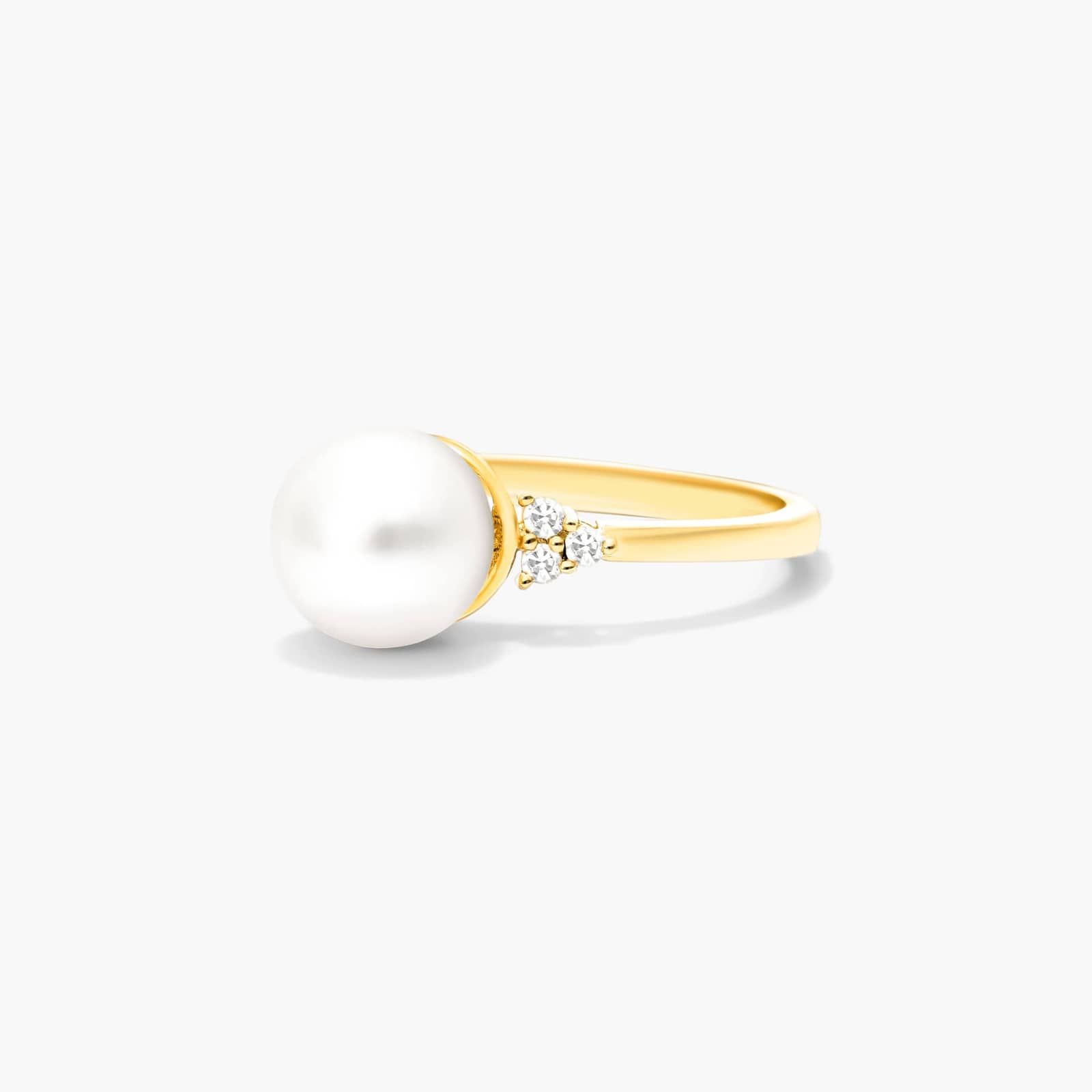 Freshwater Pearl And Diamond Trio Ring In 14K Yellow Gold (7.5-8.0mm) By James Allen 2