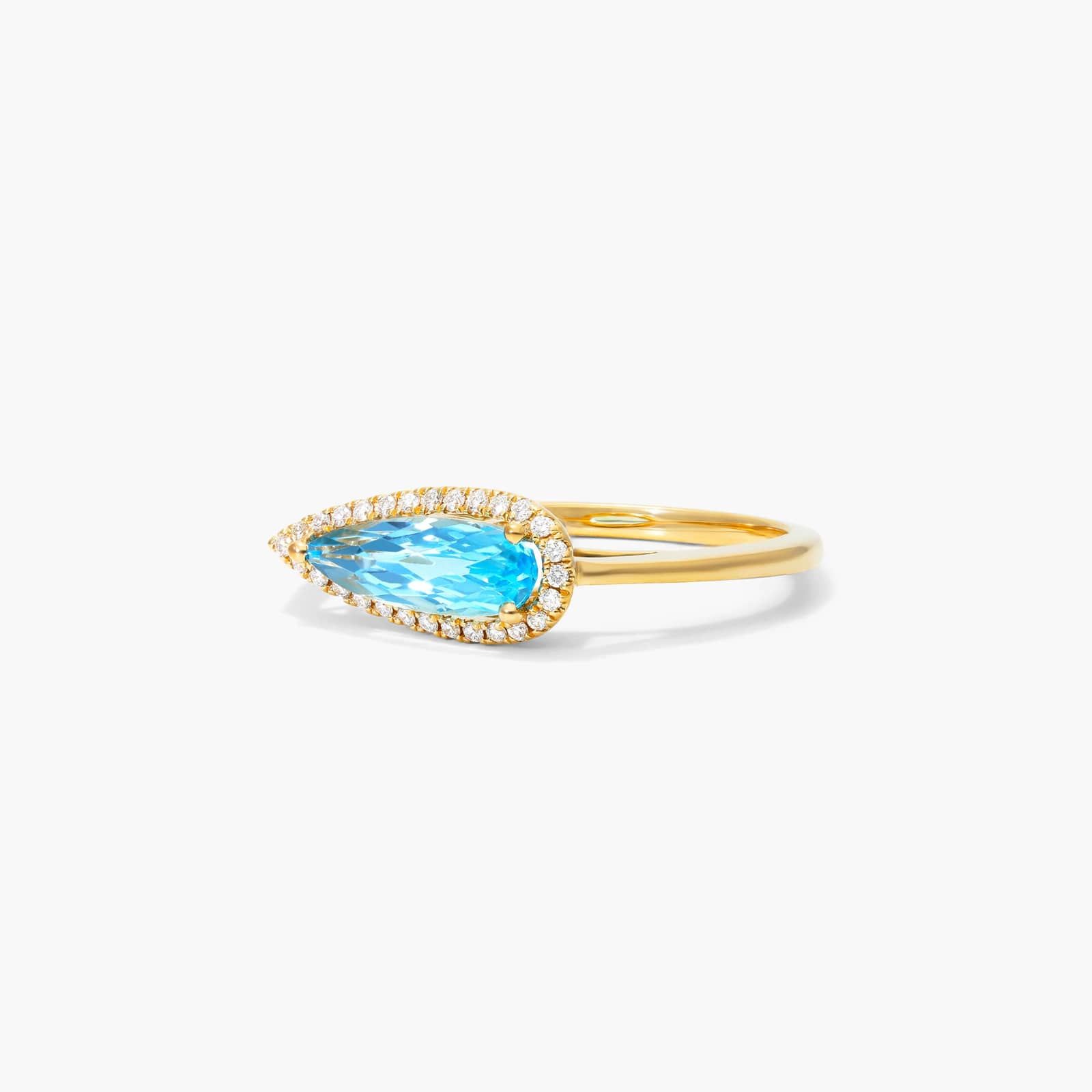 Teardrop Blue Topaz And Diamond Halo Ring In 14K Yellow Gold By James Allen 2