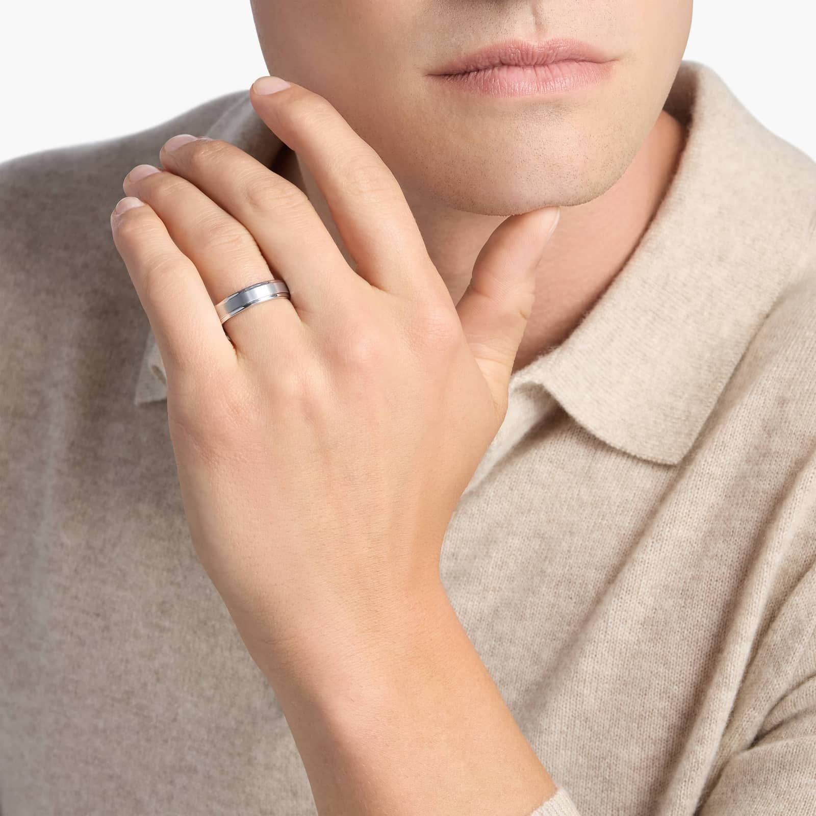 Brushed and Polished Comfort Fit Wedding Ring in White Tungsten Carbide (6mm) 4